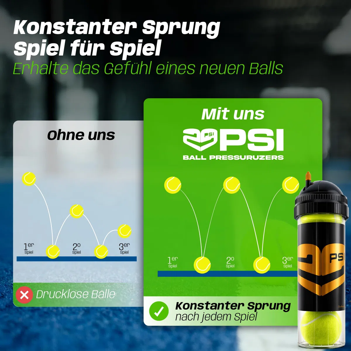 TUBOPLUS 29PSI - Padel- und Tennisballdrucker | Hält Druck und Sprungkraft | Luftdichter Behälter zur Verlängerung der Lebensdauer der Bälle