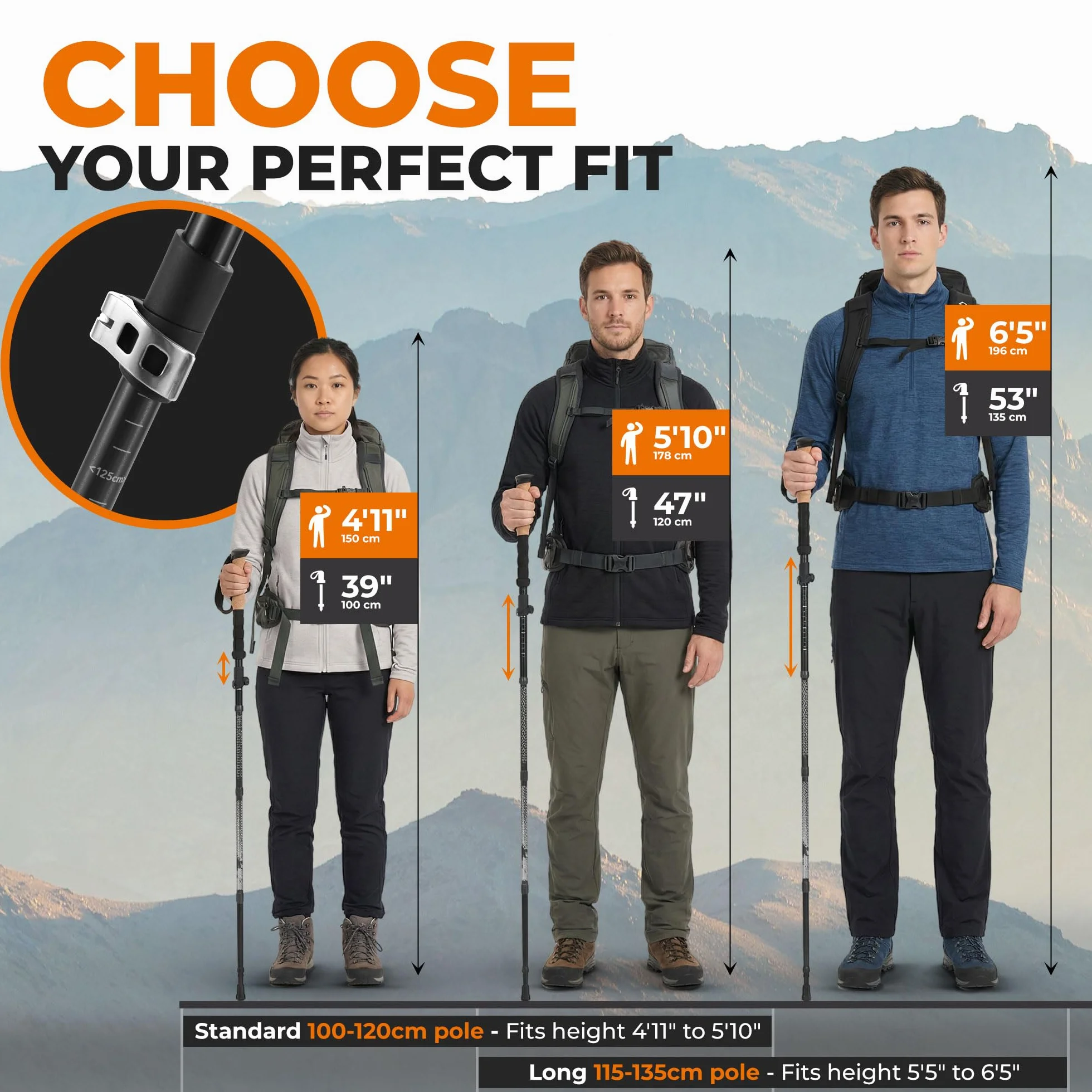 Trekology Trek-Z einklappbarer dreiteiliger Wanderstock/Wanderstöcke – verstellbare Leichtgewichtige Aluminium-Wanderstöcke, tragbarer Wanderstab mit Korkgriff zum Gehen, Senioren-Trekking, Wandern