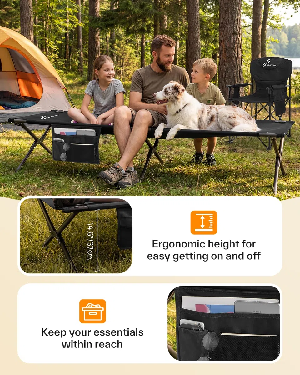 Sportneer Feldbett Klappbett 199*73cm, Feldbett Klappbar Campingbett Aktualisierte Version, Gästebett Klappbar Feldbett xxl für Zelten Wandern Outdoor Wanderung, Reisen, Strand, Outdoor Garten Innen