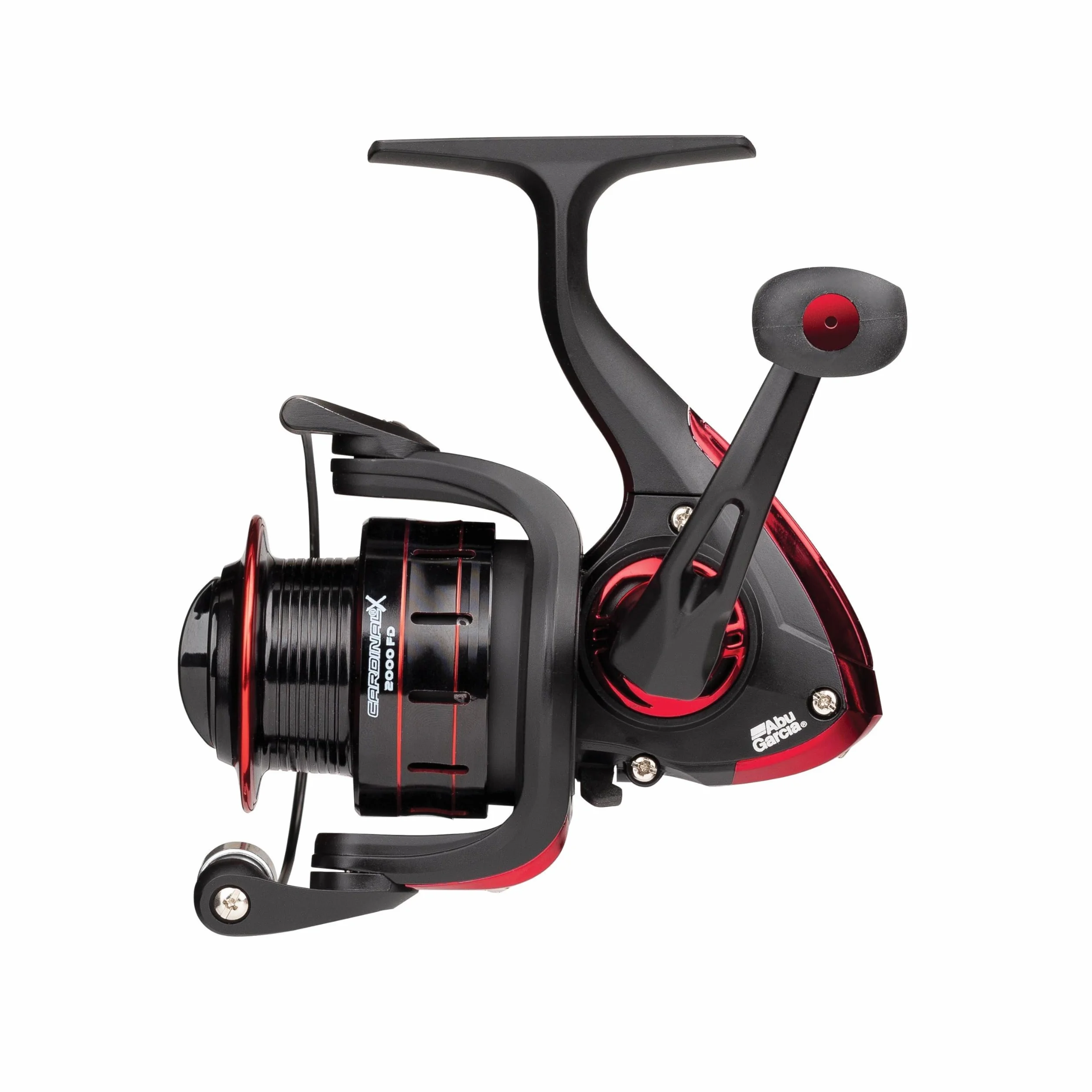 Abu Garcia Cardinal X Spinnrolle; Hochleistungsrolle für das Angeln mit Raubfischködern im Süßwasser, ideal für die Jagd auf Forelle, Barsch, Hecht und Lachs, Unisex, schwarz/rot, verschiedene Größen