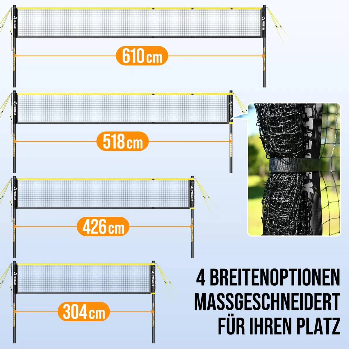 Tragbares Badmintonnetz, Federballnetz für Garten 4-Fach-Breitenverstellbar Sportnetz 6|5,1|4,2| 3 M mit 4 Badmintonschlägern 3 Federball Ständer und Tragetasche für Indoor & Outdoor Hinterhöfe Strand