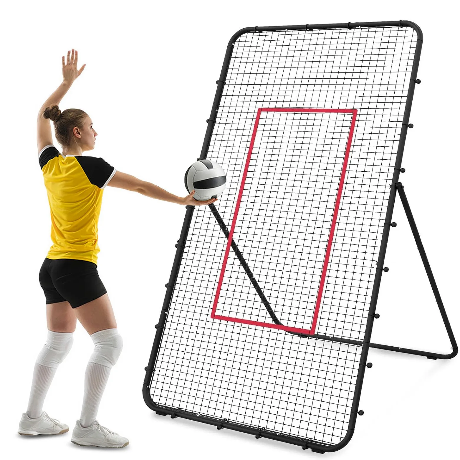 Volleyball Rebounder Netz, 2,1 x 1,2 m Volleyballnetz Verstellbares 45/60/75/85 Winkel Volleyball Trainingsgeräte für Erwachsene und Kinder Rebounder für Garten Stadion Schulen