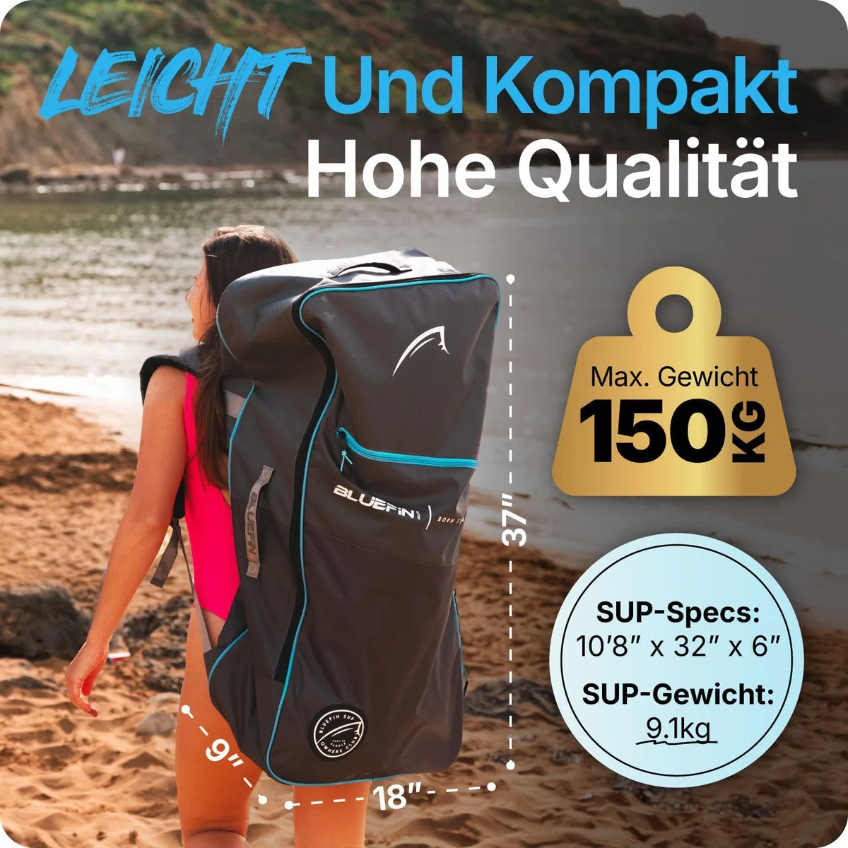 Bluefin Cruise 10'8 aufblasbares Paddleboard | Premium-SUP-Paket & Zubehör | Rutschfestes Deckpad & leicht | 6' Dickes Allround-SUP-Paddleboard | Stand-up-Board für Erwachsene & Jugendliche