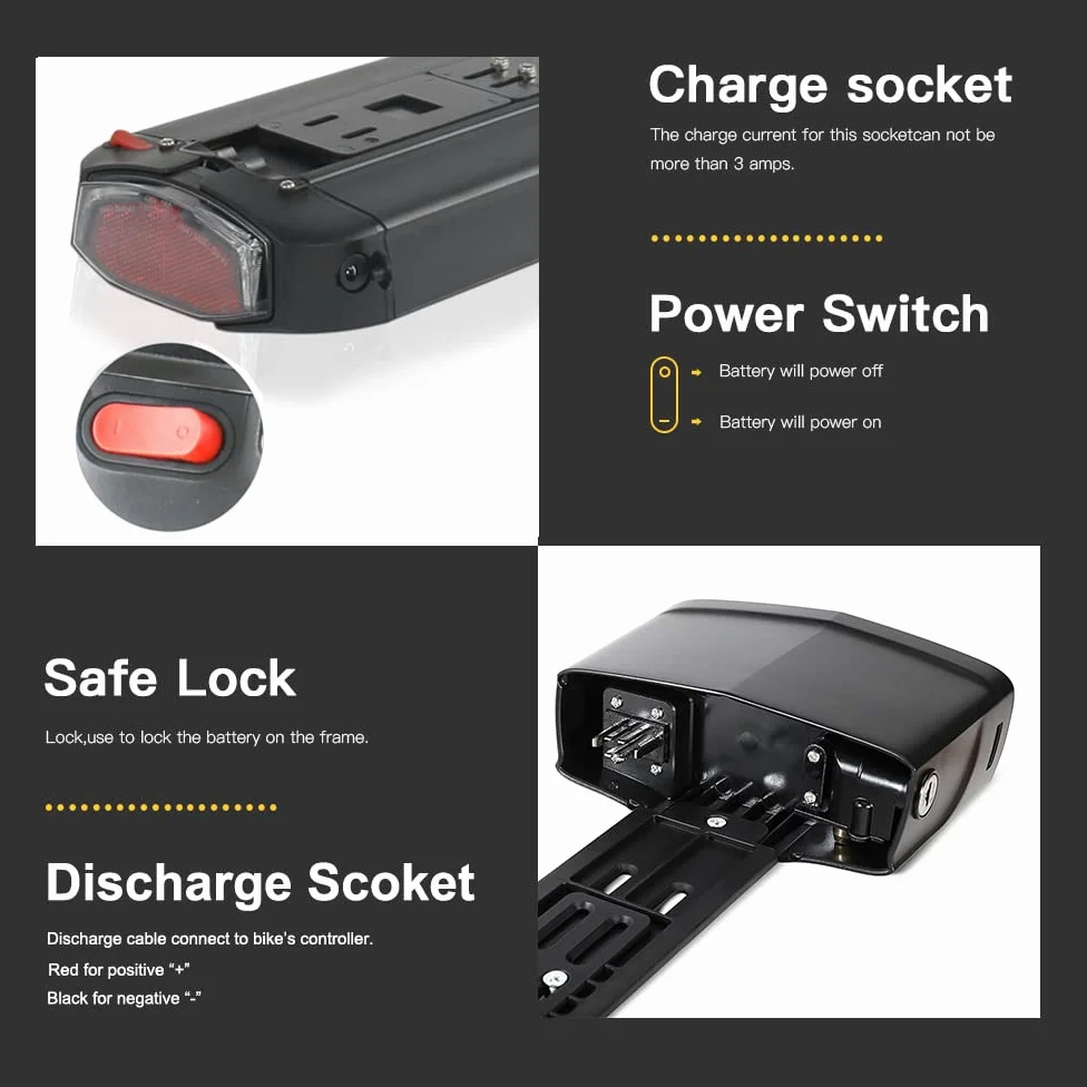 Unit Pack Power(DE Warehouse) Gepäckträger Ebike-Akku - 36V 48V 52V 72V Lithinum-Ionen-Batterie für Elektrofahrrad 1000W 750W 500W(mit Ladegerät)