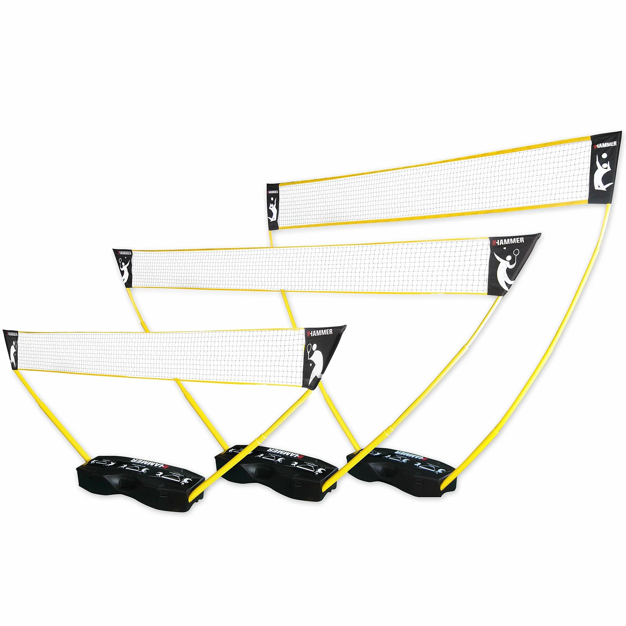 HAMMER 3 in 1 Netz Set für Volleyball, Badminton & Tennis, Spaß für jung und alt, mit Tragekoffer/Pfostenständer, leichter Aufbau, schnell verstaut und leicht transportiert
