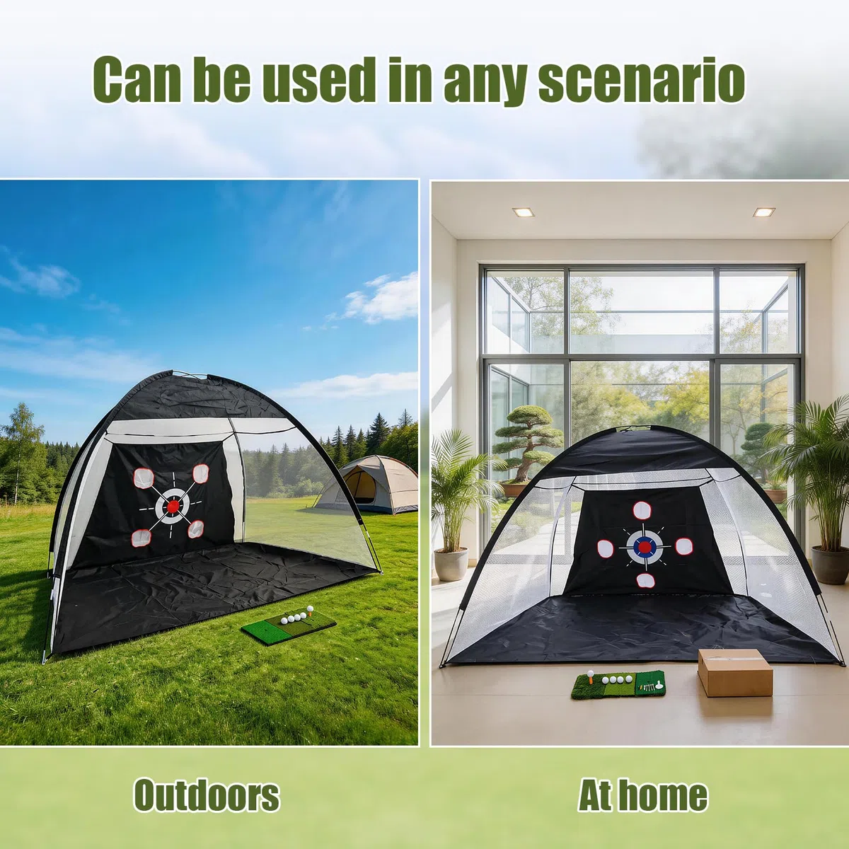 Golf-Übungsnetz mit Matte, tragbares Trainingsset (300 x 200 cm) mit Zielscheibe, 3 Abschlagmatten, 10 Golfbällen, Tees und Tragetasche für drinnen und draußen