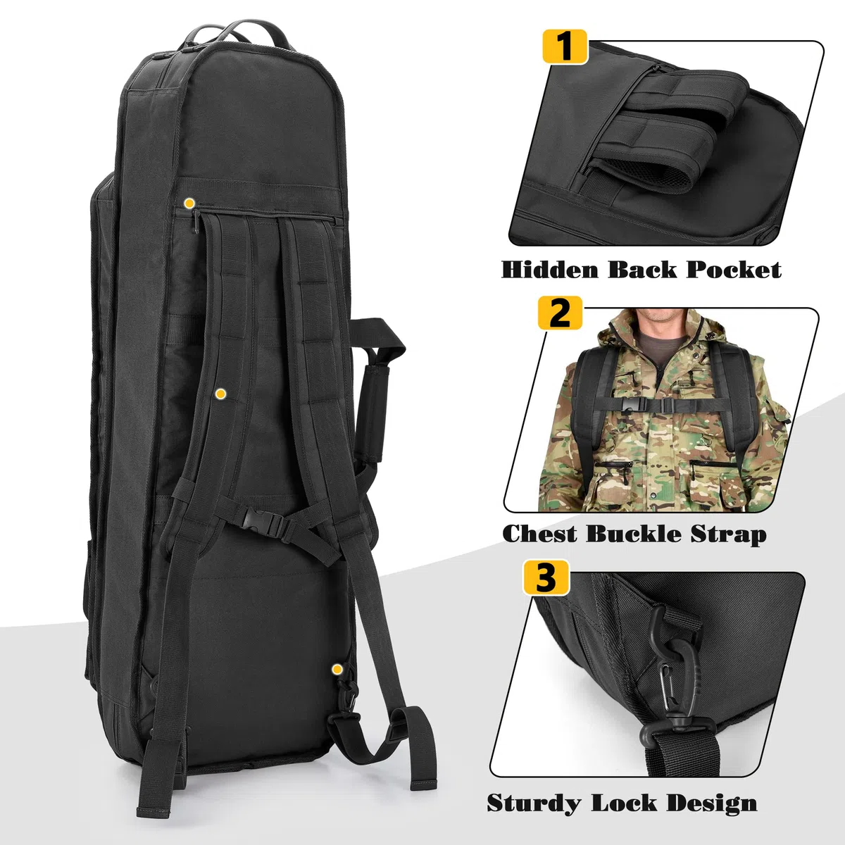 GOBUROS Tactical Rifle Bag Rucksack für 91 cm Gewehre, weicher Gewehrkoffer mit 3 Magazinhaltern, gepolsterten Schultergurten, abschließbarem Reißverschluss und Molle-System für Jagd und Schießen