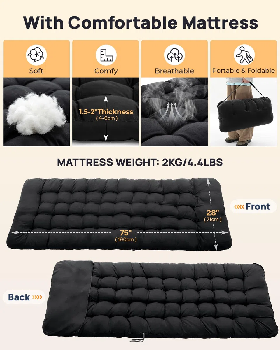 Sportneer Feldbett mit Matratze, Klappbett Breite 71/81cm Tragfähigkeit 204KG Gästebett Campingbett Feldbett Mit Aufbewahrungstasche für Erwachsene Outdoor Indoor Garten Camping Reisen