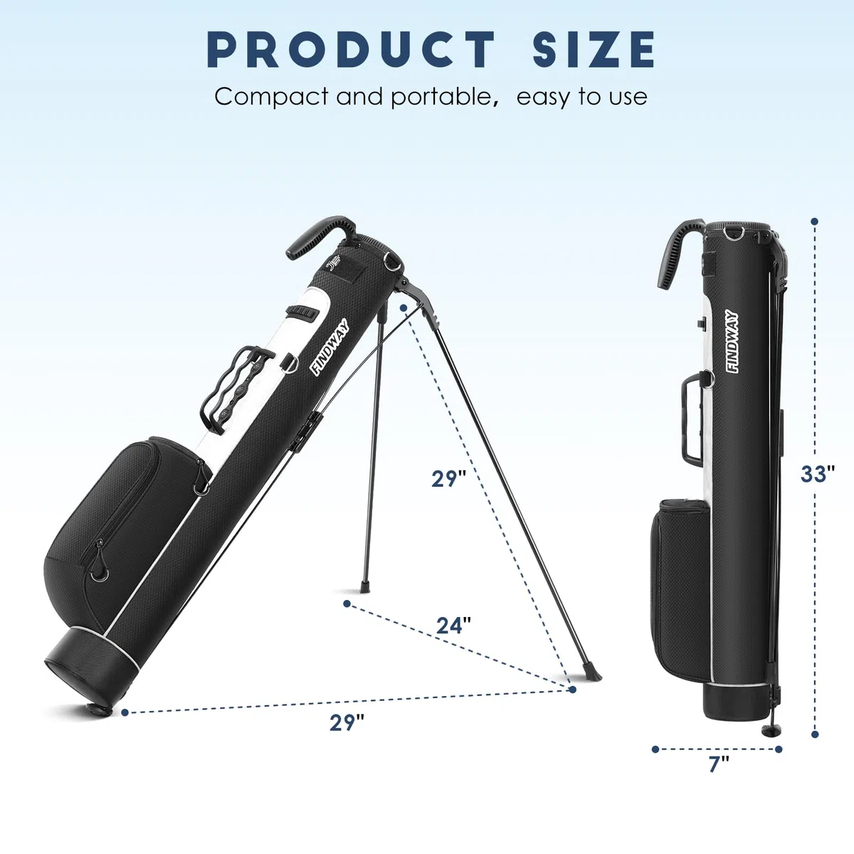 Findway Golf Stand Bag mit verstellbaren Schultergurten, 2-Wege-Teiler, 2 Taschen, leicht zu tragende Bleistift-Golftragetasche für Männer und Frauen