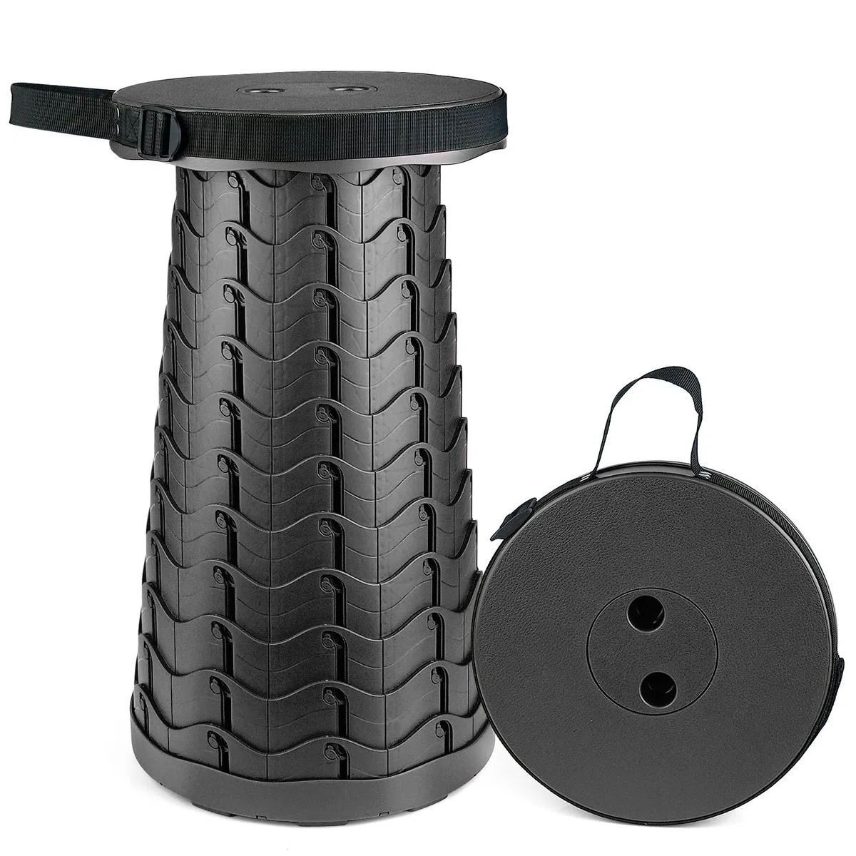 Tragbarer Teleskophocker, einziehbarer Klapphocker für Camping, Garten, Angeln, Wandern, Reisen, Grillen, verstellbare Klapphocker, maximale Traglast 180 kg