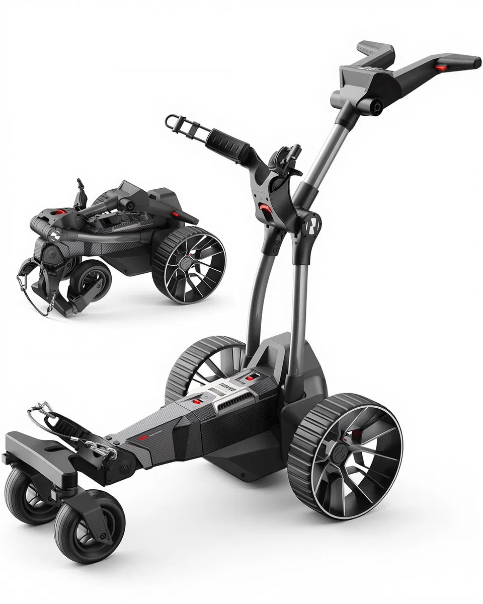 NAVEE Golf Trolley Elektrisch, Electro Golf Trolley Klappbar, Birdie 3X, Follow Me, Lithiumakku für 36 Loch, Dynamische Power-Hilfe mit KI-Steuerung, Dual Motor Bergabfahrbremse, IPX5 viel Zubehör