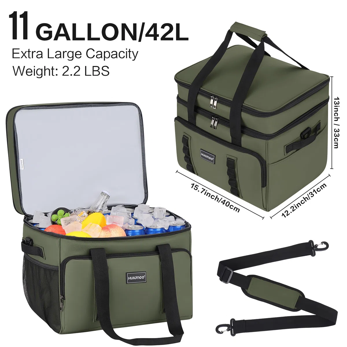 Hulongo Kühltasche Isoliert Kühltasche Wasserdicht Picknick Doppel-Thermotasche für Camping, Reisen, Lebensmittelgeschäft Einkaufen & Angeln, 42L