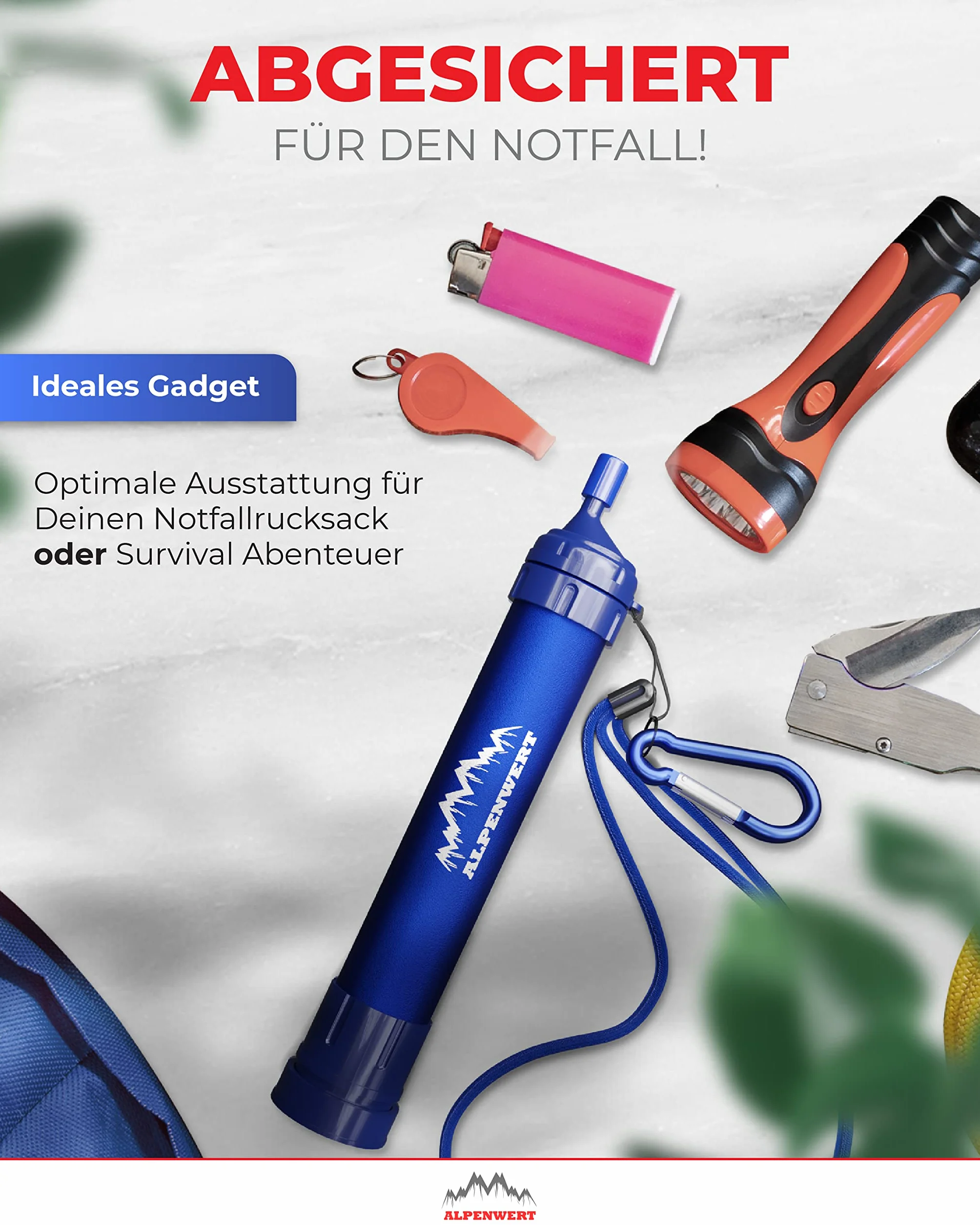 ALPENWERT Wasserfilter Outdoor Doppelpack - Trinkwasserfilter für 4000 Liter gefiltertes Wasser - Trinkwasseraufbereitung die 99,99% aller Keime und Bakterien abtötet