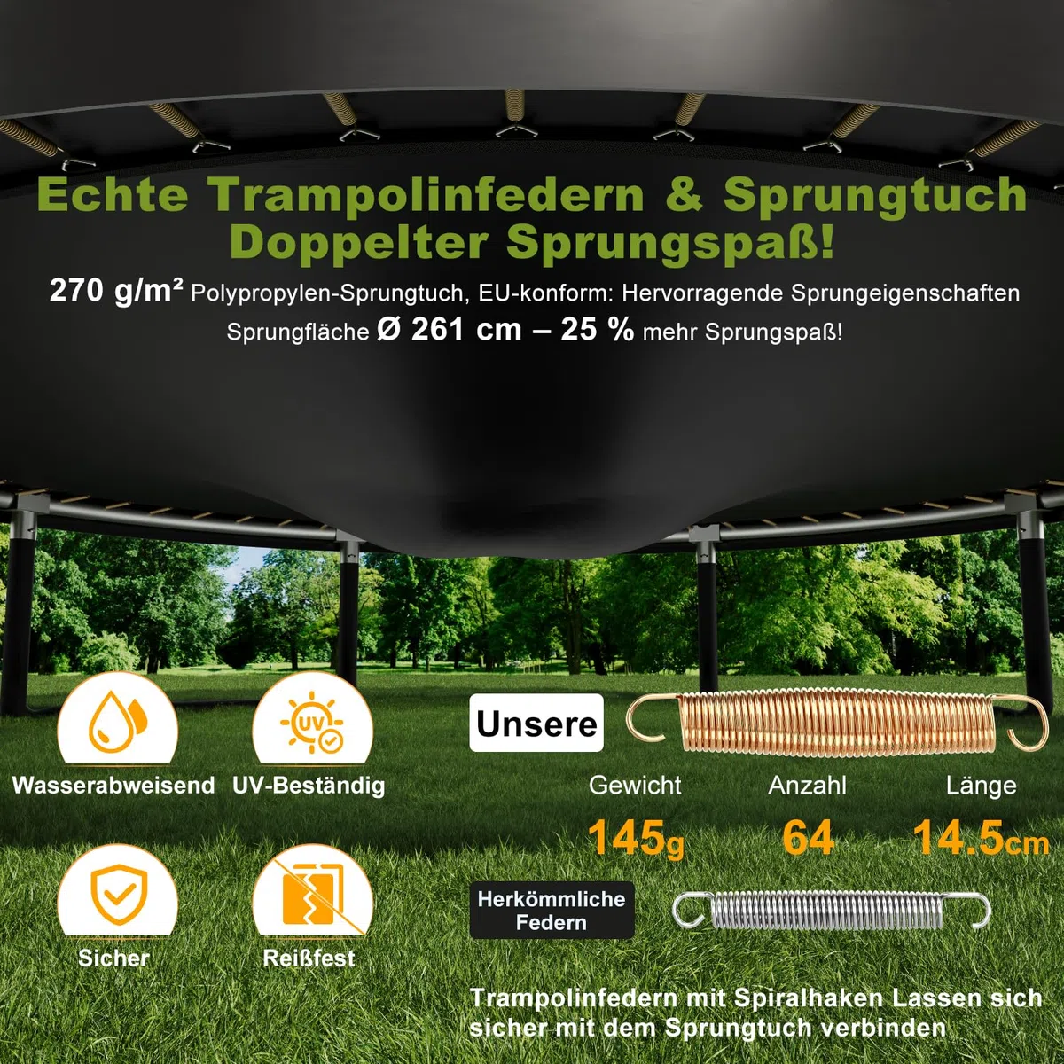 Devoko Trampolin Outdoor Ø 228/305/366/427/488 cm, GS-Zertifikat, Kindertrampolin Gartentrampolin mit Sicherheitsnetz, Rundes Riesentrampolin mit Leiter und Schuhbeutel