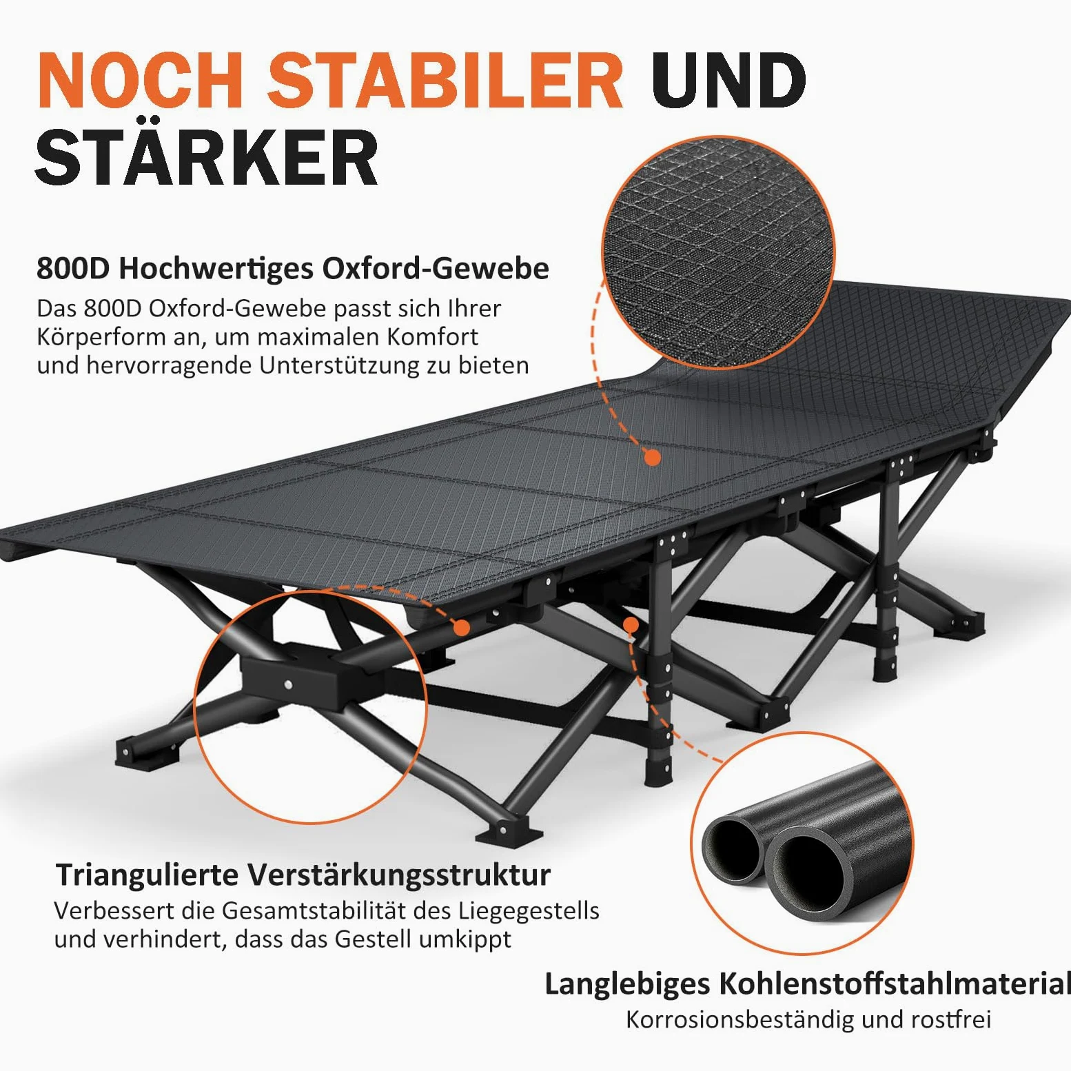 ATORPOK SHOP Campingbett feldbett klappbar, Faltbar Gästebett bis 200 kg für,mit Seitentasche, tragbares Campingliege，Outdoor, Garten, Reisen, Camping, Indoor