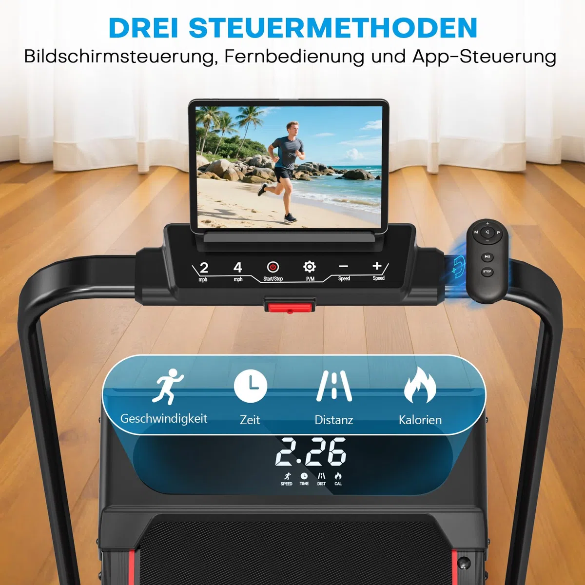 Laufband für Zuhause, VANNECT Walking Pad, 1-12 km/h Klappbares Laufband mit 9% Steigung, Ultra-Leise, LCD-Display, Dreifache Steuerung - Fernbedienung + App + Handlauf-Tasten, Belastbar bis 150 kg