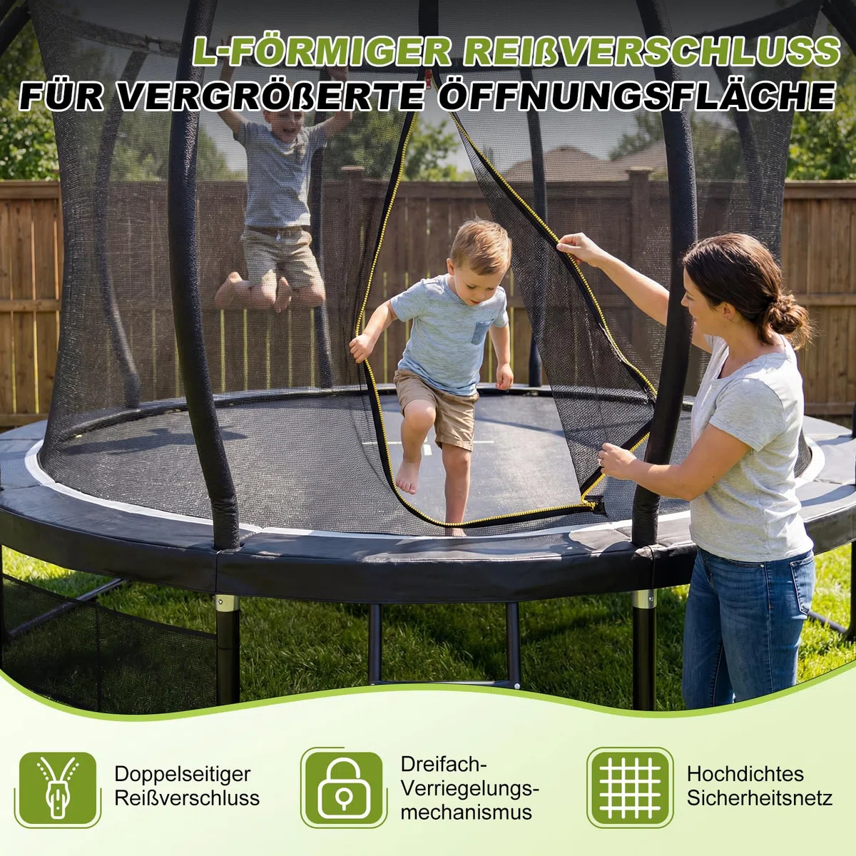 Devoko Trampolin Outdoor Ø 228/305/366/427/488 cm, GS-Zertifikat, Kindertrampolin Gartentrampolin mit Sicherheitsnetz, Rundes Riesentrampolin mit Leiter und Schuhbeutel