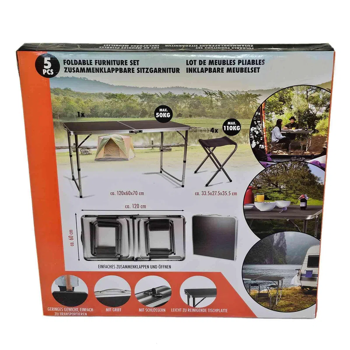 Camping-Sitzgarnitur - klappbar (4 Hocker & 1 Tisch)