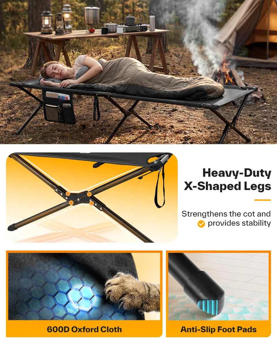 Sportneer Feldbett Klappbett 199*73cm, Feldbett Klappbar Campingbett Aktualisierte Version, Gästebett Klappbar Feldbett xxl für Zelten Wandern Outdoor Wanderung, Reisen, Strand, Outdoor Garten Innen