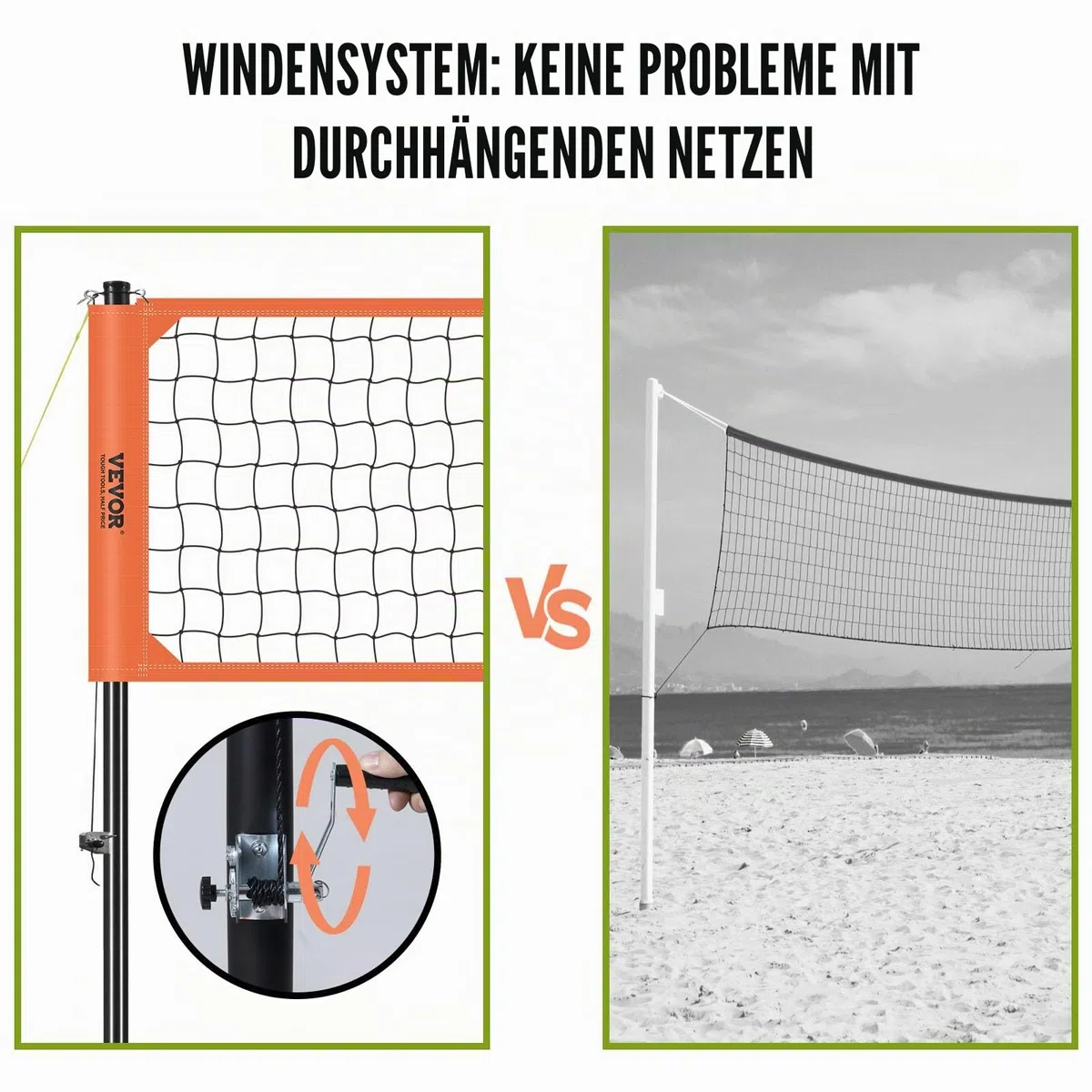 VEVOR Höhenverstellbares Volleyballnetz Set, 9,7 x 2,4 m Tragbarer Beachvolleyball-Netz, Orange Faltbar Mit Volleyball & Tragetasche, Für Garten, Strand