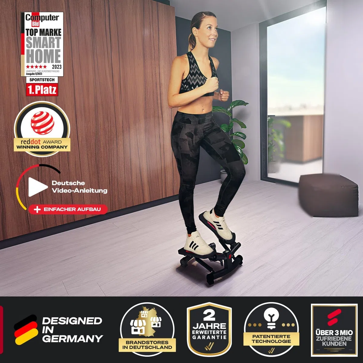 Sportstech STX300 2in1 Mini Stepper für Zuhause mit Power Ropes, Up-Down & Twist Stepper, Widerstand einstellbar, LCD Display, Ganzkörper Hometrainer, max. 120 kg