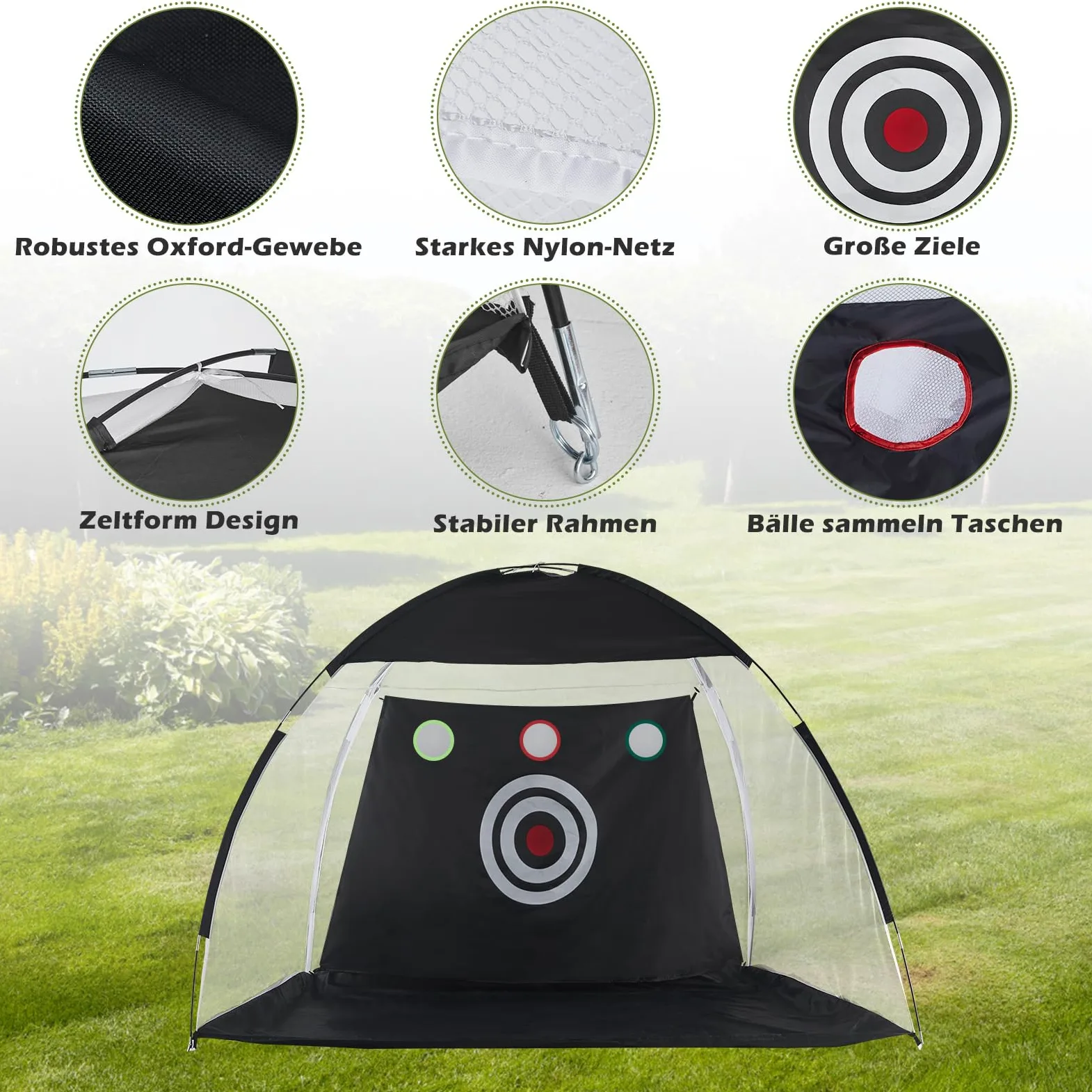 TUKAILAi 10x7ft Golf-Schlagnetz, Faltbares Golf Portable Golfnetz for Garten Indoor Outdoor, Golf-Übungs-Schlagnetze für Hinterhof für drinnen/draußen/Hinterhof, All-in-1 Golf Übungsnetz