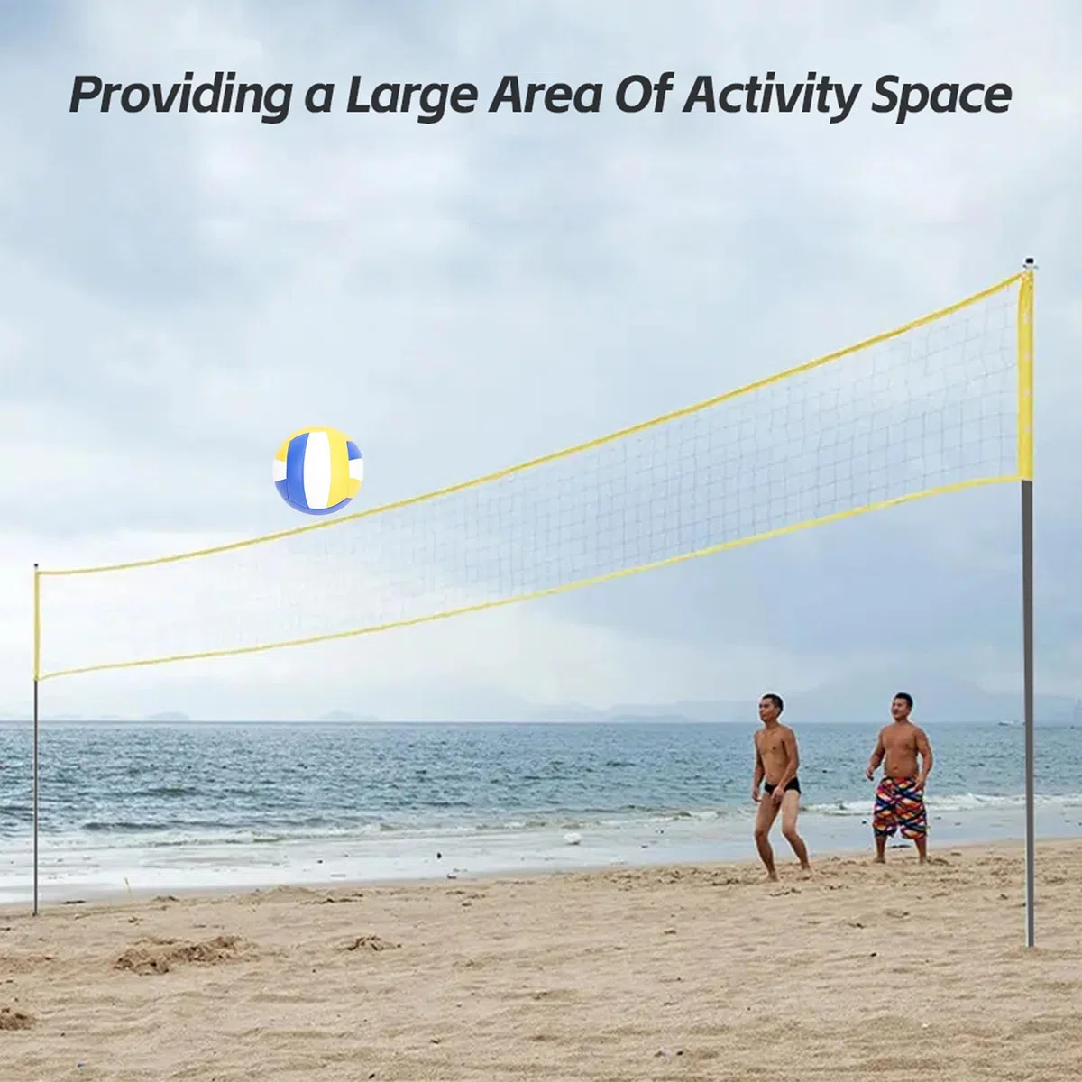 Volleyball Set, Tragbares Beachvolleyball Netz mit Ständer,Volleyball und Tragetaschefür Volleyballnetz Mobiles Set für Garten Strand Rasen