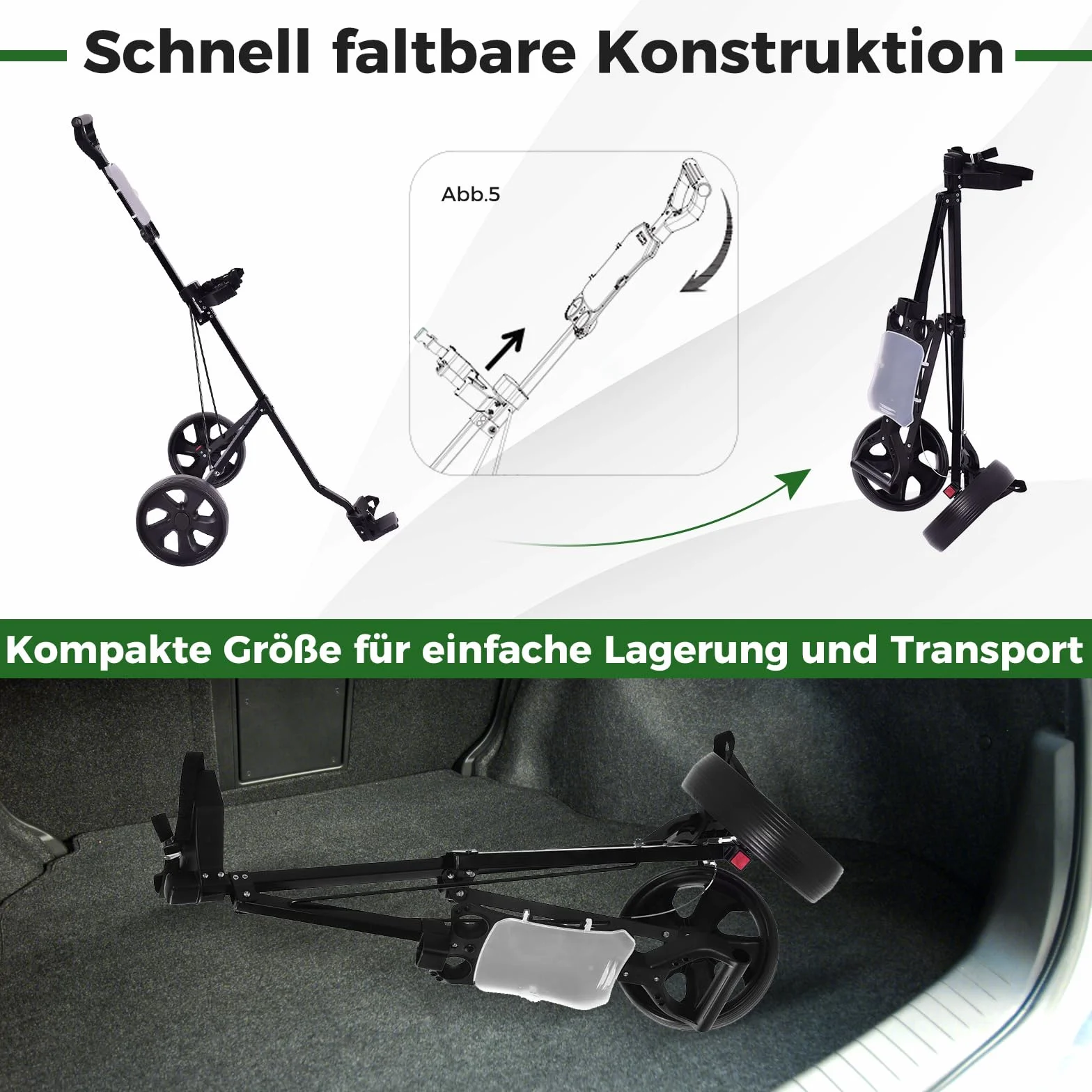COSTWAY Golf Trolley, 2 Rad Golftrolley klappbar, Golfwagen aus Stahl, mit Scorecardhalter, Golf Bag Push Cart für Anfänger