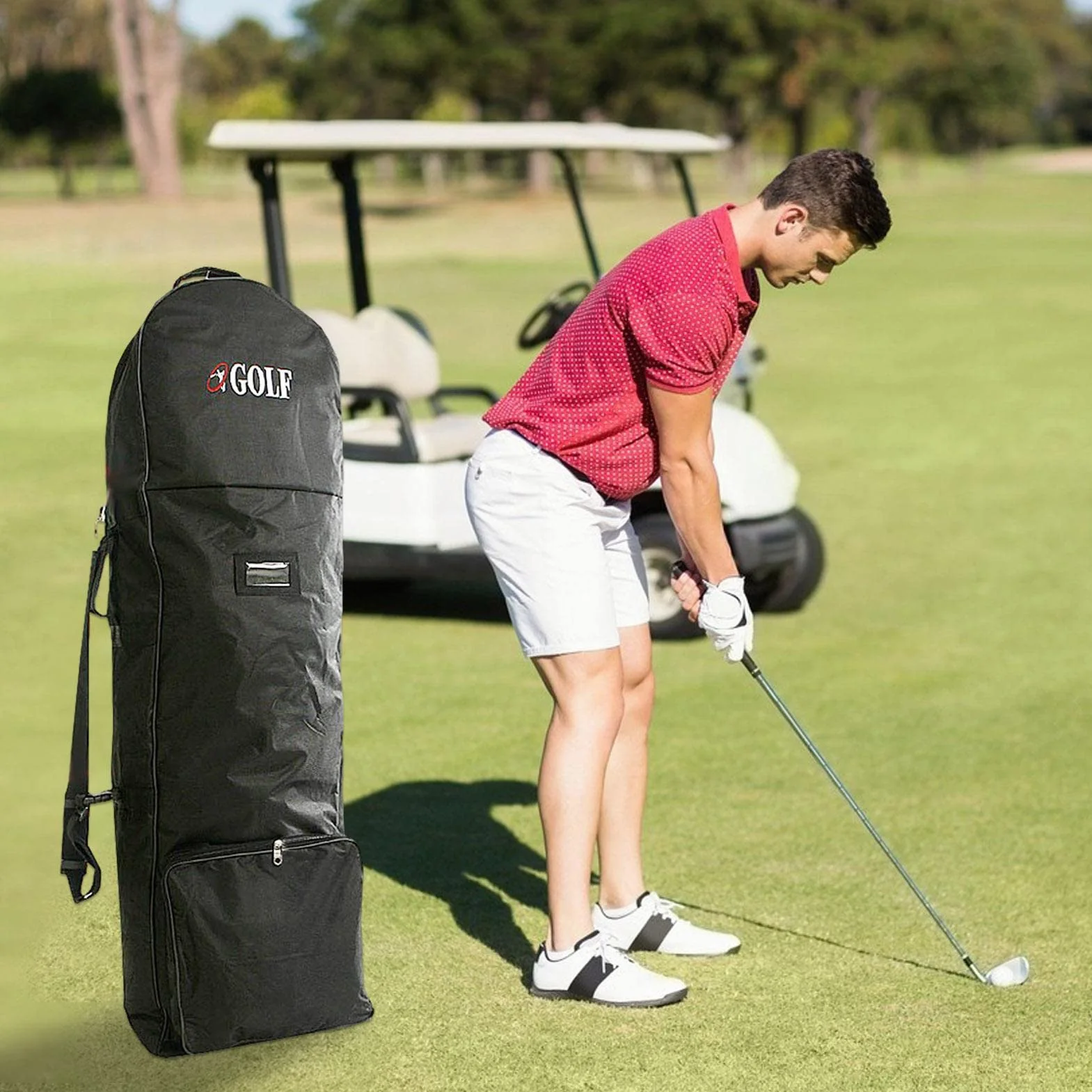 Golf-Reisetasche – Schutz für den Transport von Golfschlägern, verstellbarer Schultergurt, Flugtasche mit Rädern | Shuttle für Flugzeug, U-Bahn, Reisen, Outdoor-Sport, Club, Traspor