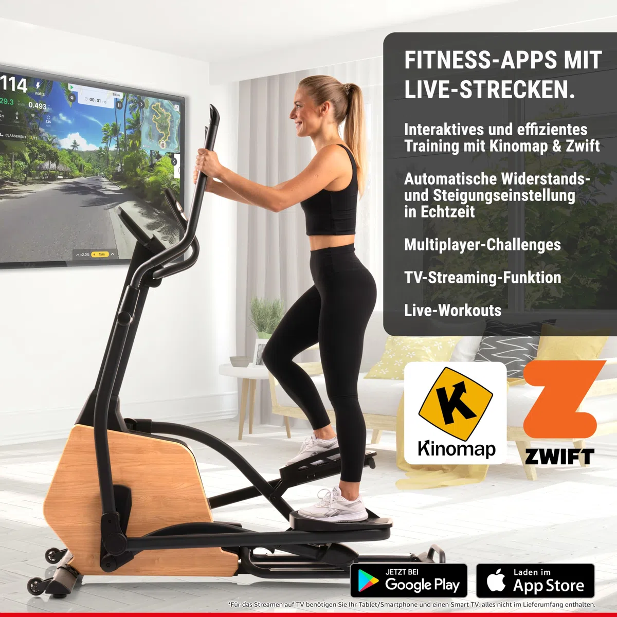HAMMER Ellipsentrainer CrossPace 5.0 NorsK, 3-fache Steigung, 24 Programme, 20 kg Schwungmasse, Kinomap & Zwift
