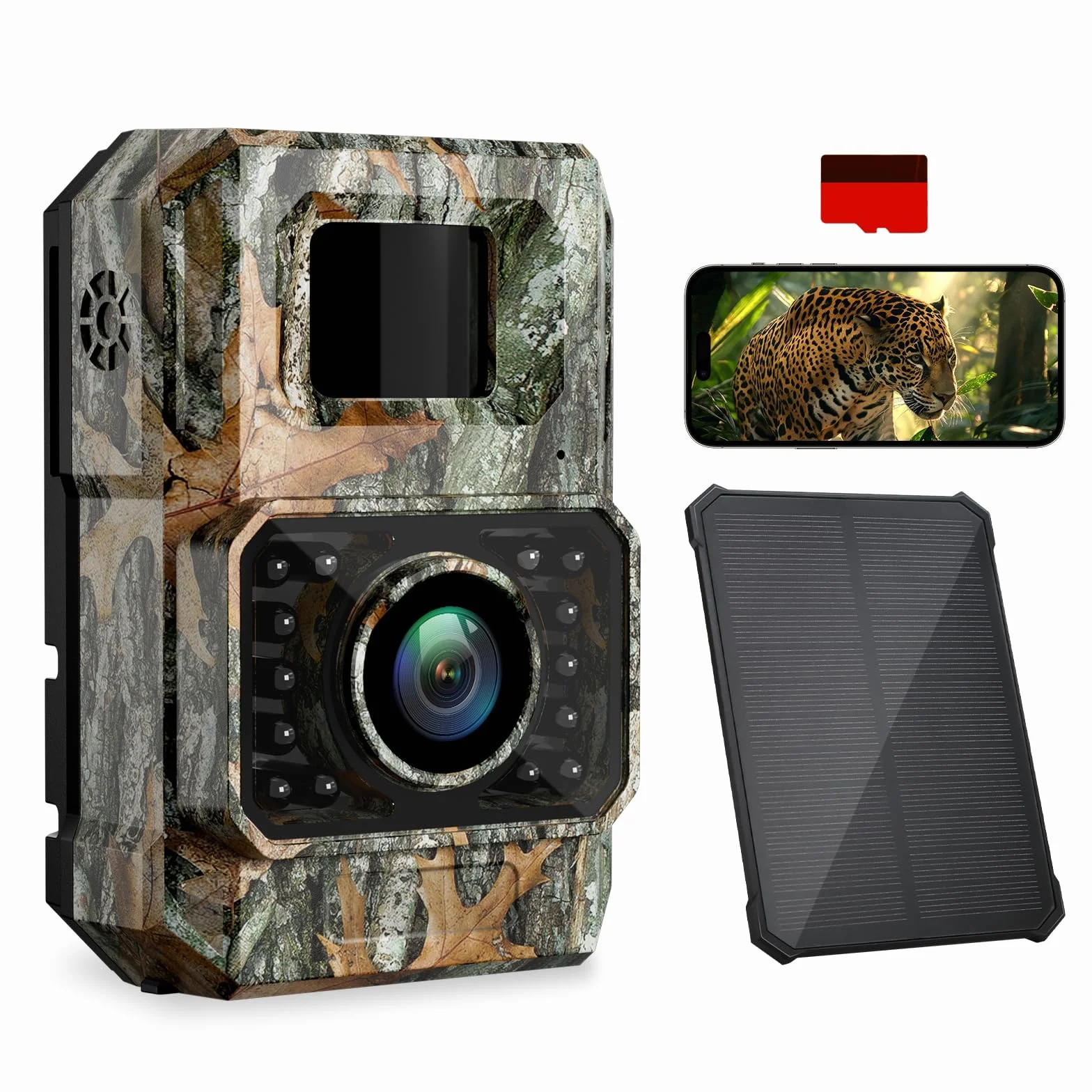 Coolifepro Wildkamera mit Handyübertragung App, 60MP 30FPS Solar WLAN Wildkamera, Wildtierkamera Eingebaute 2000mAh Akku, Keine Notwendigkeit, die Batterie zu installieren