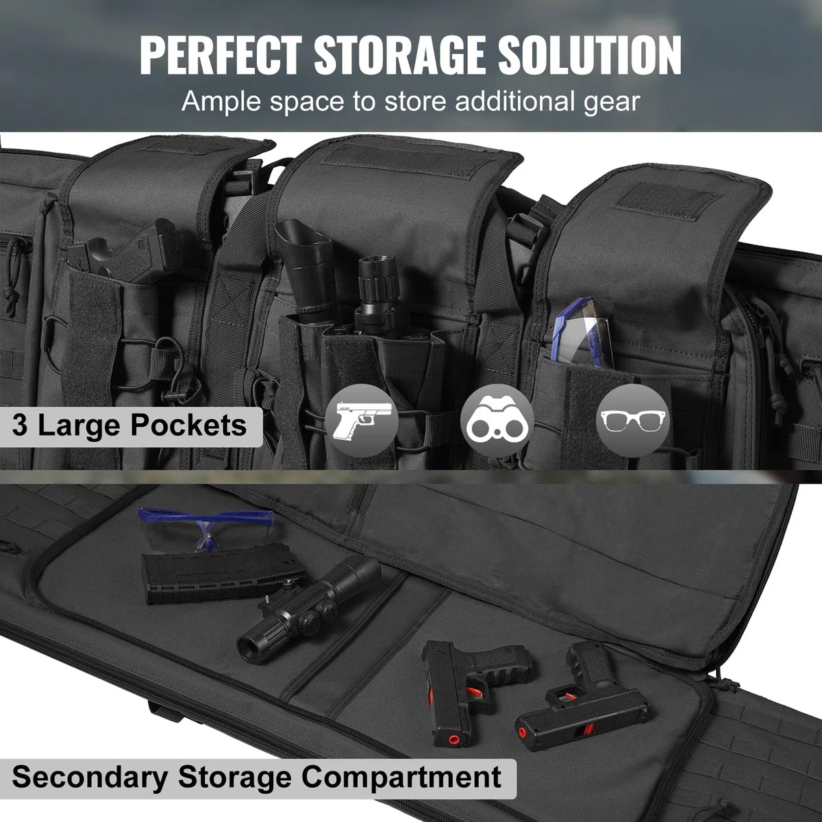VEVOR Gewehrtasche 1 STK. Waffentasche, 1016 mm Tragbares Langwaffenfutteral 2 Gewehre & 2 Pistolen, Jagd Gewehrtasche Schwarz, Gun Bag Wasserdichtes Gewehrfutteral Waffentasche inkl. Molle-System