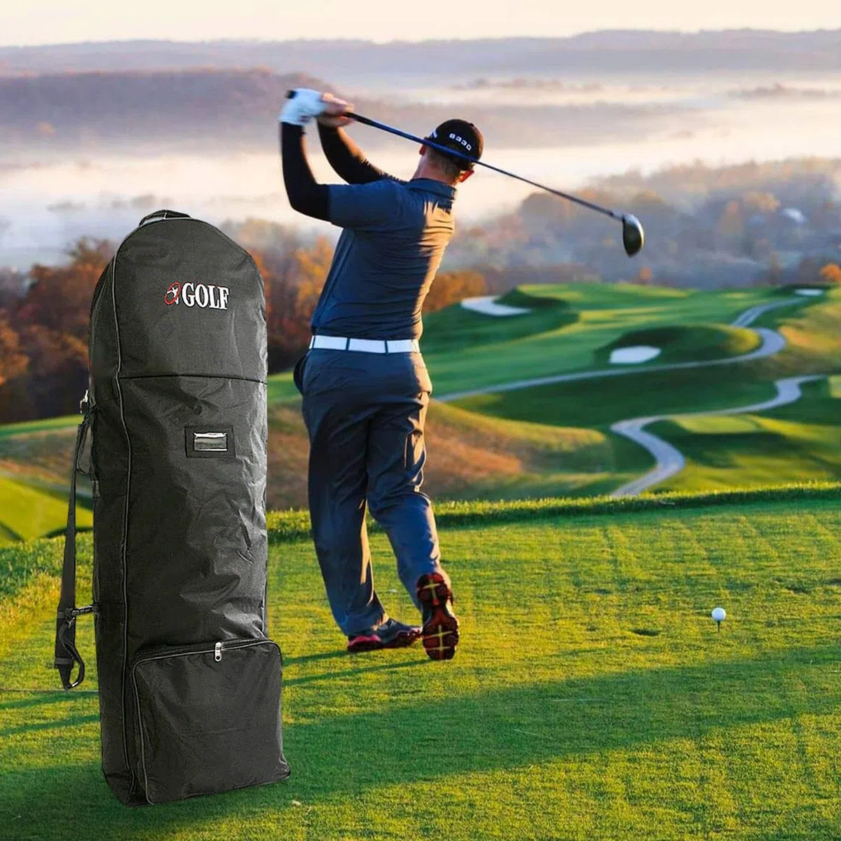 Golf-Reisetasche – Schutz für den Transport von Golfschlägern, verstellbarer Schultergurt, Flugtasche mit Rädern | Shuttle für Flugzeug, U-Bahn, Reisen, Outdoor-Sport, Club, Traspor