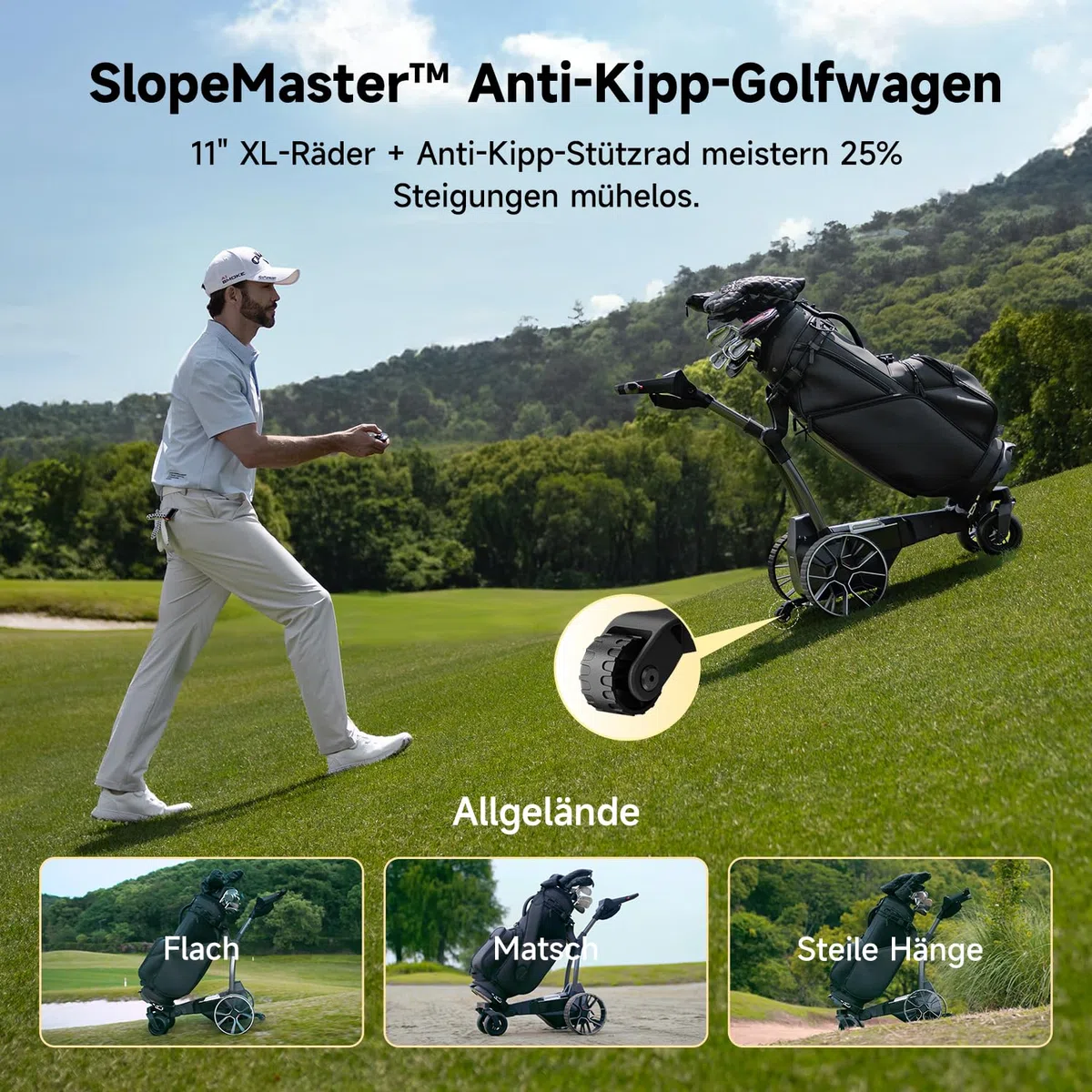 NAVEE Golf Trolley Elektrisch, Electro Golf Trolley Klappbar, Birdie 3X, Follow Me, Lithiumakku für 36 Loch, Dynamische Power-Hilfe mit KI-Steuerung, Dual Motor Bergabfahrbremse, IPX5 viel Zubehör