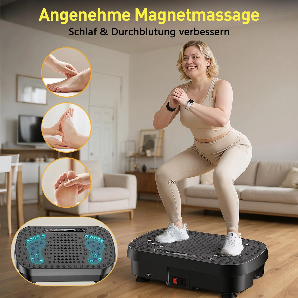 Vibrationsplatte für Lymphdrainage & Gewichtsreduktion – 9 Modi Vibrationsplattform, 3D Upgraded Fitnessgerät, Heimtrainer für Zuhause