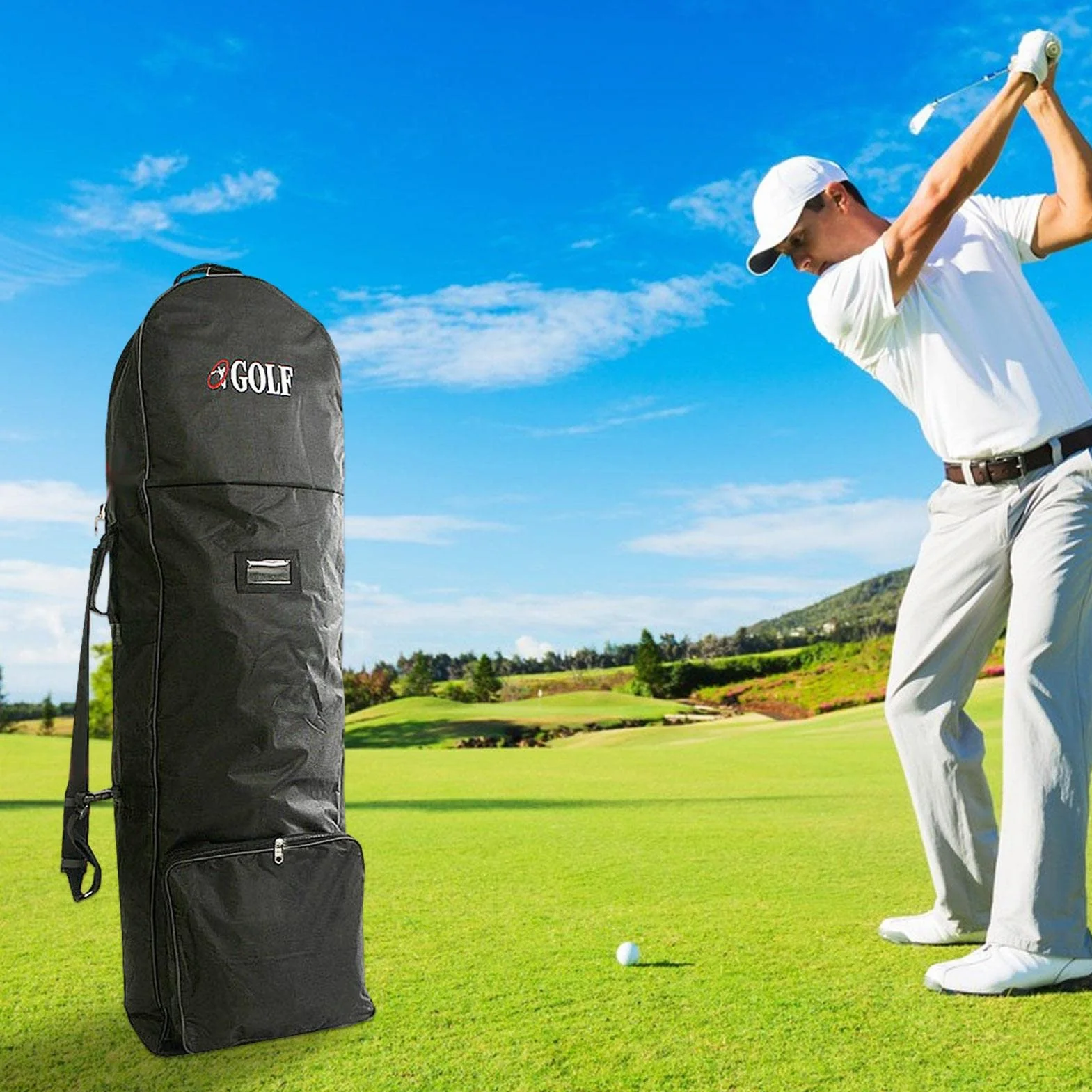 Golf-Reisetasche – Schutz für den Transport von Golfschlägern, verstellbarer Schultergurt, Flugtasche mit Rädern | Shuttle für Flugzeug, U-Bahn, Reisen, Outdoor-Sport, Club, Traspor