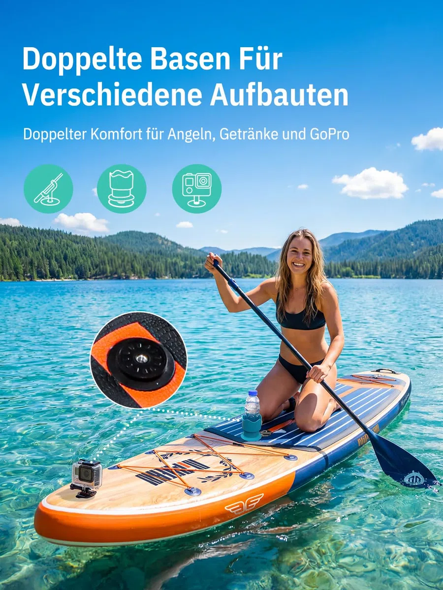 Niphean (Extra Groß) Stand Up Paddling Board, SUP für 2+1 Personen/Familien, SUP Board mit (Anfängergeeignet) Balancierflügel, wasserdichte Handyhülle, Stand Up Paddle Board for Adults, Geschenkideen