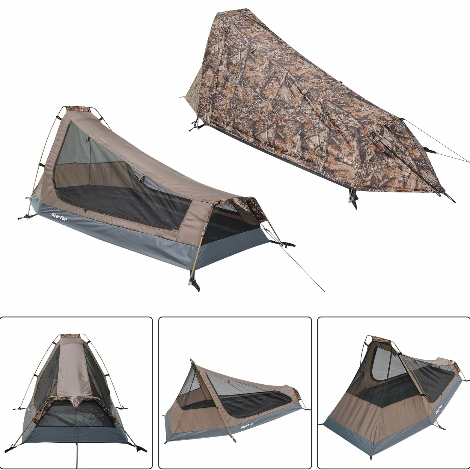 GEERTOP 1 Person Biwakzelt Biwaksack Zelt Trekkingzelt Campingzelt Minipack Leicht, 3 bis 4 Jahreszeiten für Outdoor Camping Wandern Reisen und Klettern