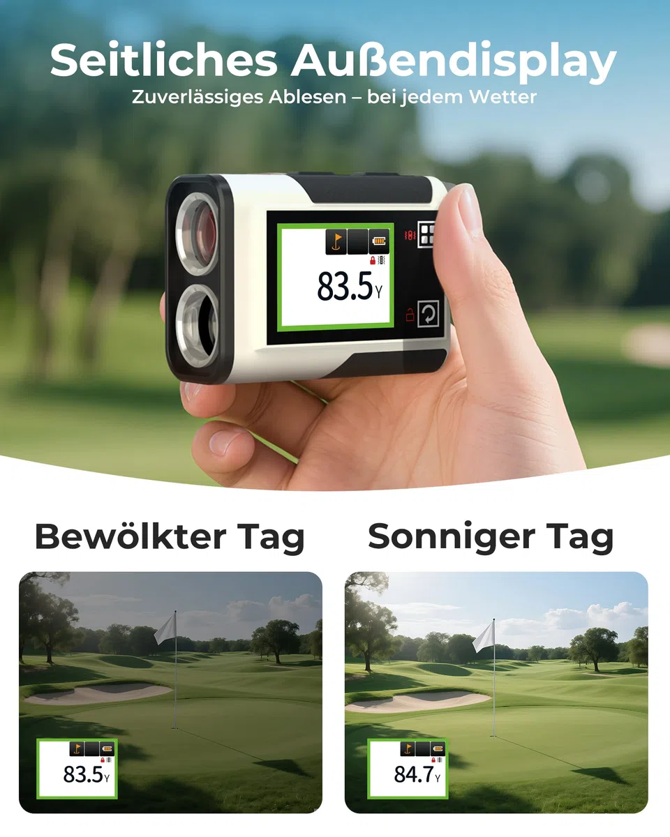 CIGMAN 1312Y Laser-Golf-Entfernungsmesser mit seitlichem Touchscreen, Neigungskompensation, 6-fache Vergrößerung, ±1Y Genauigkeit, Magnetstreifen, externes Farbdisplay, Flaggensperre, ±1 m Genauigkeit