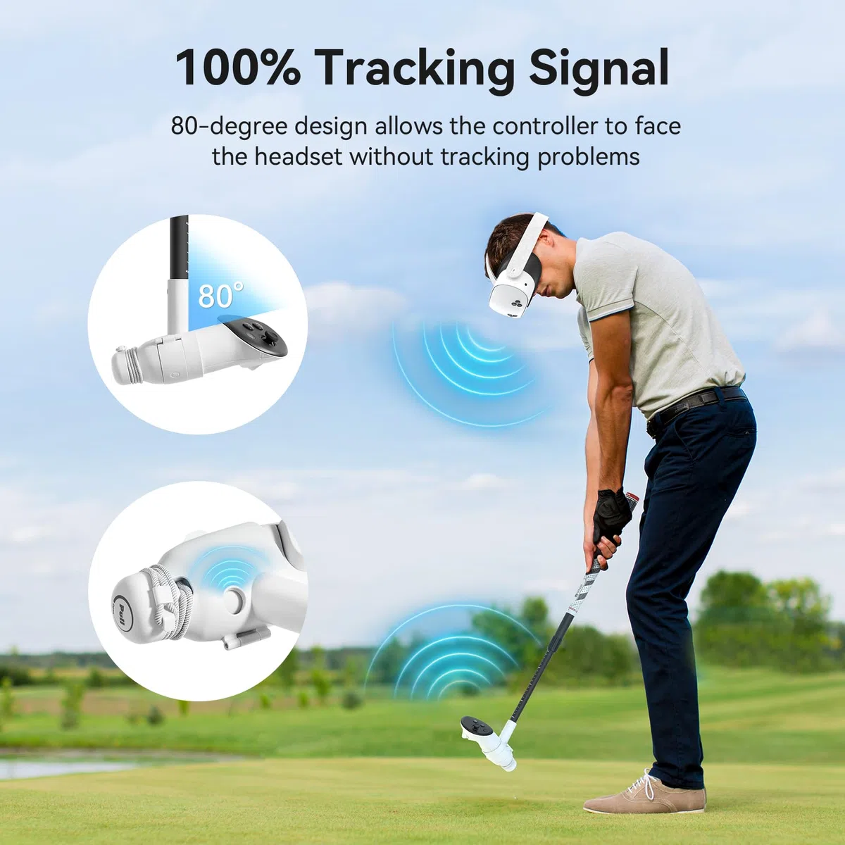 AMVR Verstellbarer Golfschlägeraufsatz Kompatibel mit Meta/Oculus Quest 3-Zubehör, Rutschfester VR-Golfgriffgriff für Golf +, 80-Grad-Design (Nicht für den Akku der Ladestation)