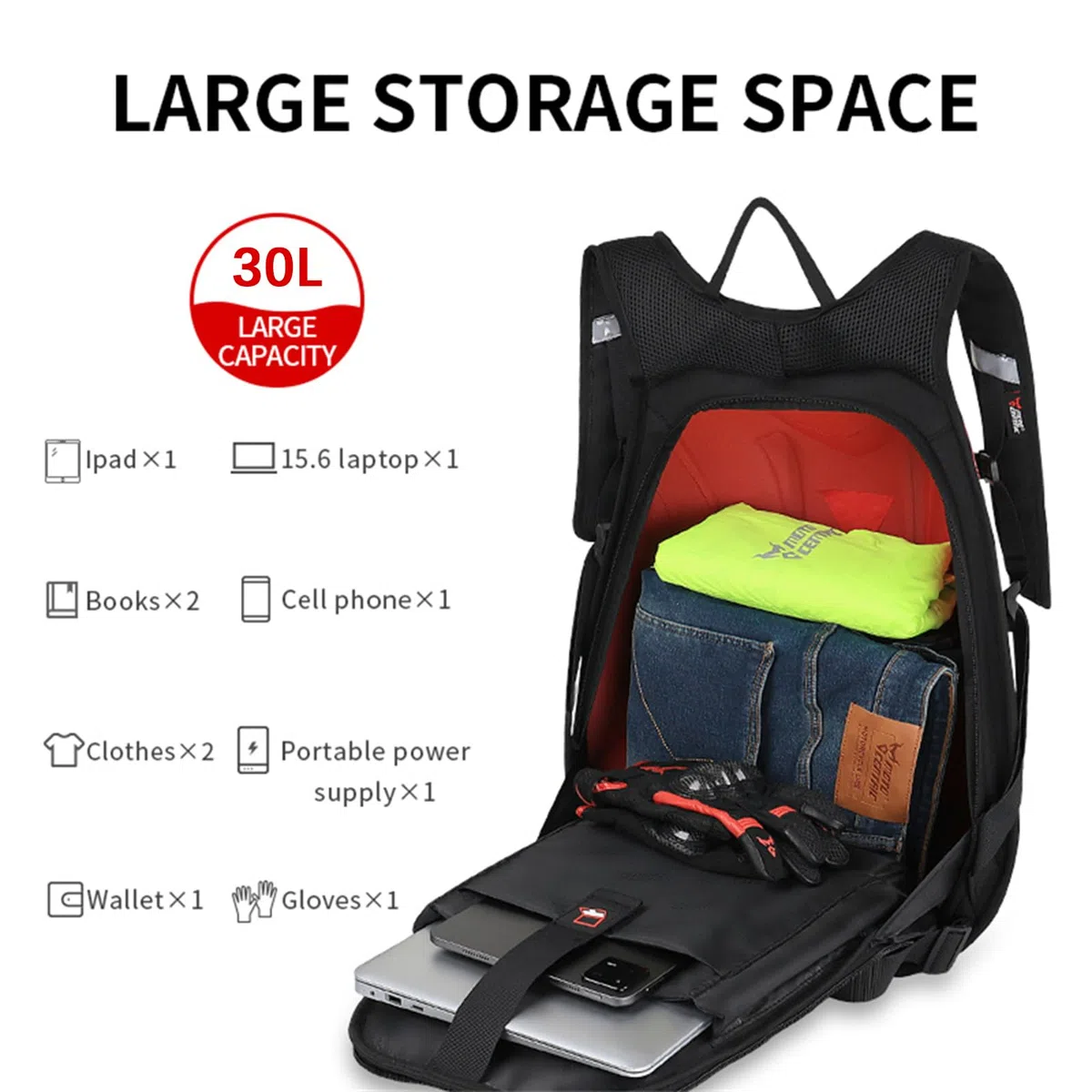 Motorrad-Rucksack, wasserdicht, Kohlefaser, Hartschale, reflektierend, für Motorrad-Reisekoffer