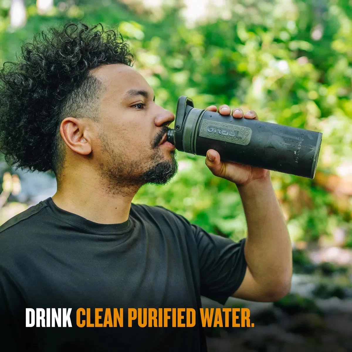 GRAYL UltraPress Wasserfilter & Filterflasche für Wandern, Rucksackreisen und Reisen (Camp Black)