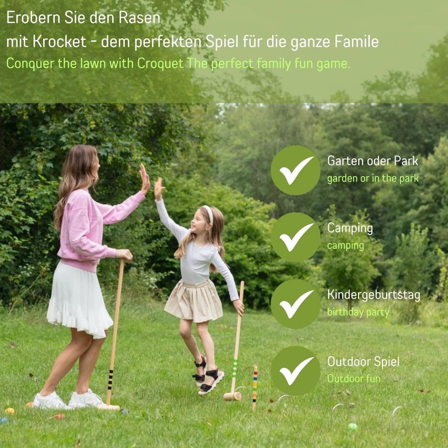Qualitäts Krocketspiel / Krocket / Crocket für 6 Spieler (100 cm Erwachsenengröße) mit Transporttasche - Spiel gut (Auszeichnung) - Qualitätsware aus Massivholz für die ganze Familie -Made in EU-3246