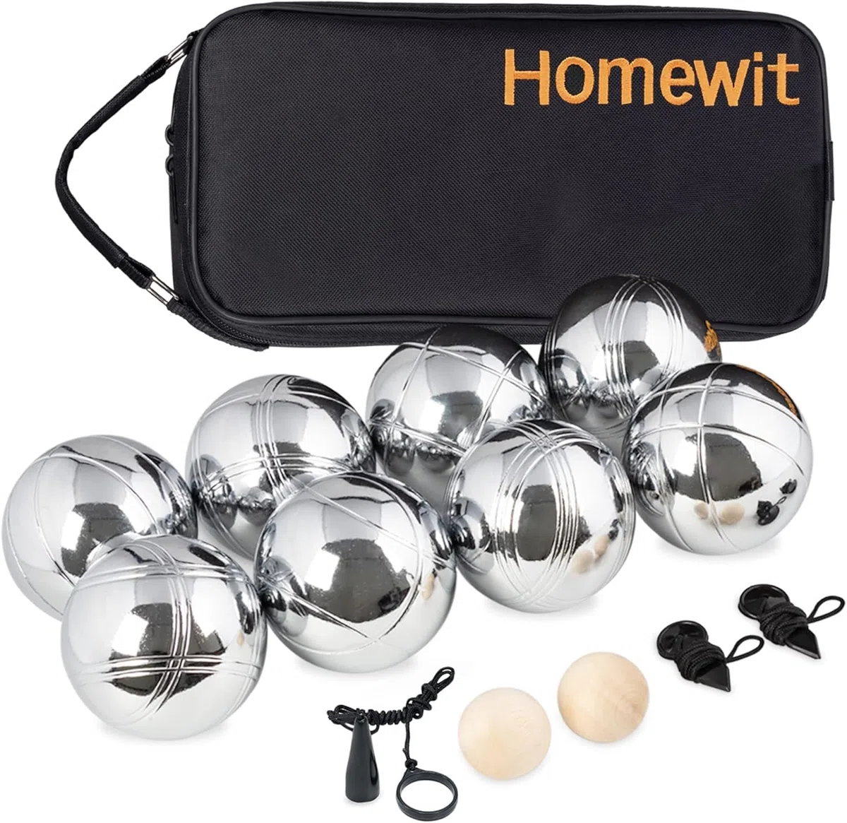 Homewit Boule Set mit 8 Metall Kugeln, Profi Boccia Kugeln mit Tragetasche, Petanque Set für Erwachsene, Gartenspiel Outdoor für Familie, Strand, Camping & Freizeit