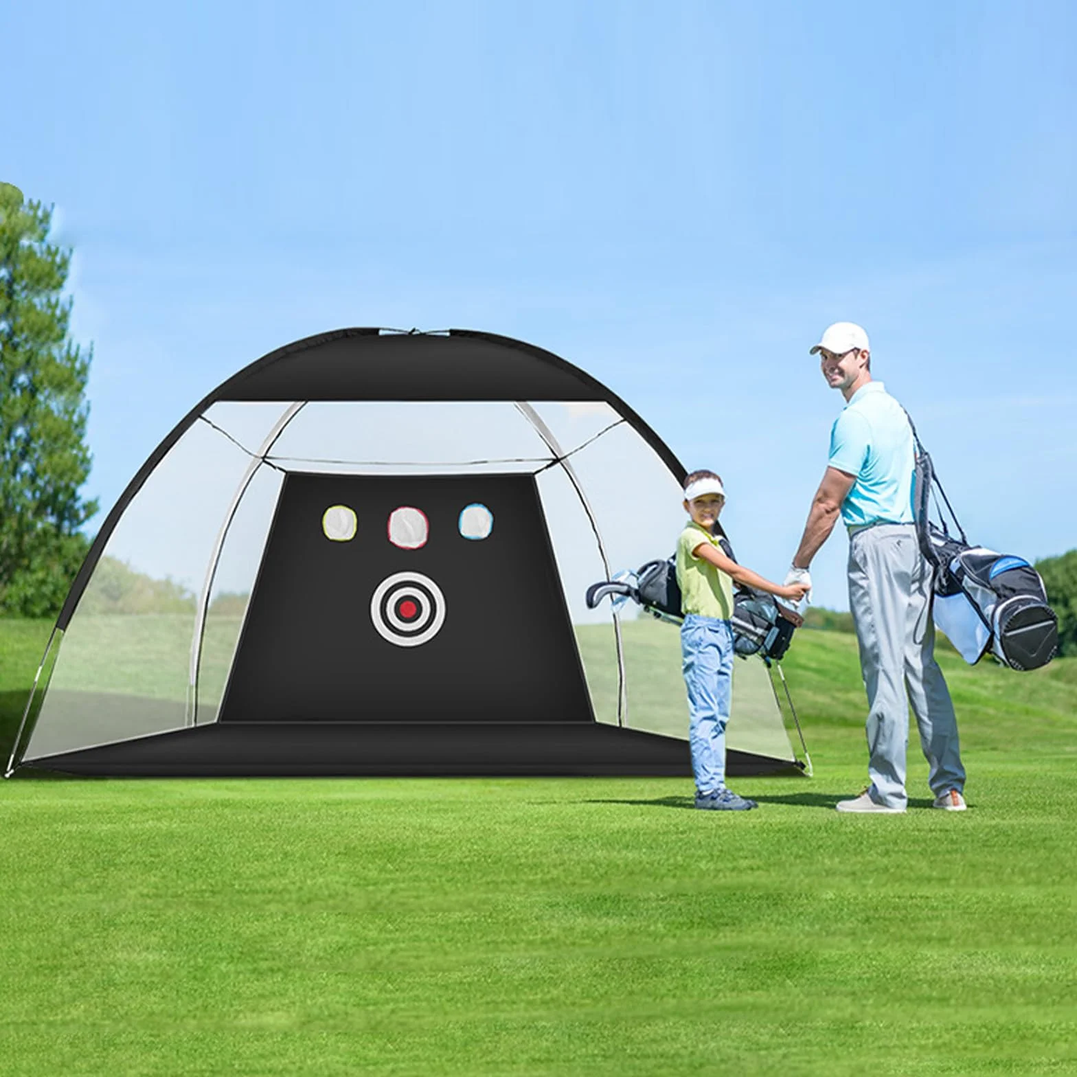 Golf-Übungsnetz, 300 x 200 cm, mit Tri-Turf-Matten-Set, Golf-Trainings-Chipping-Hilfe-Netze mit reduziertem Lärm, Nylon-Ziel