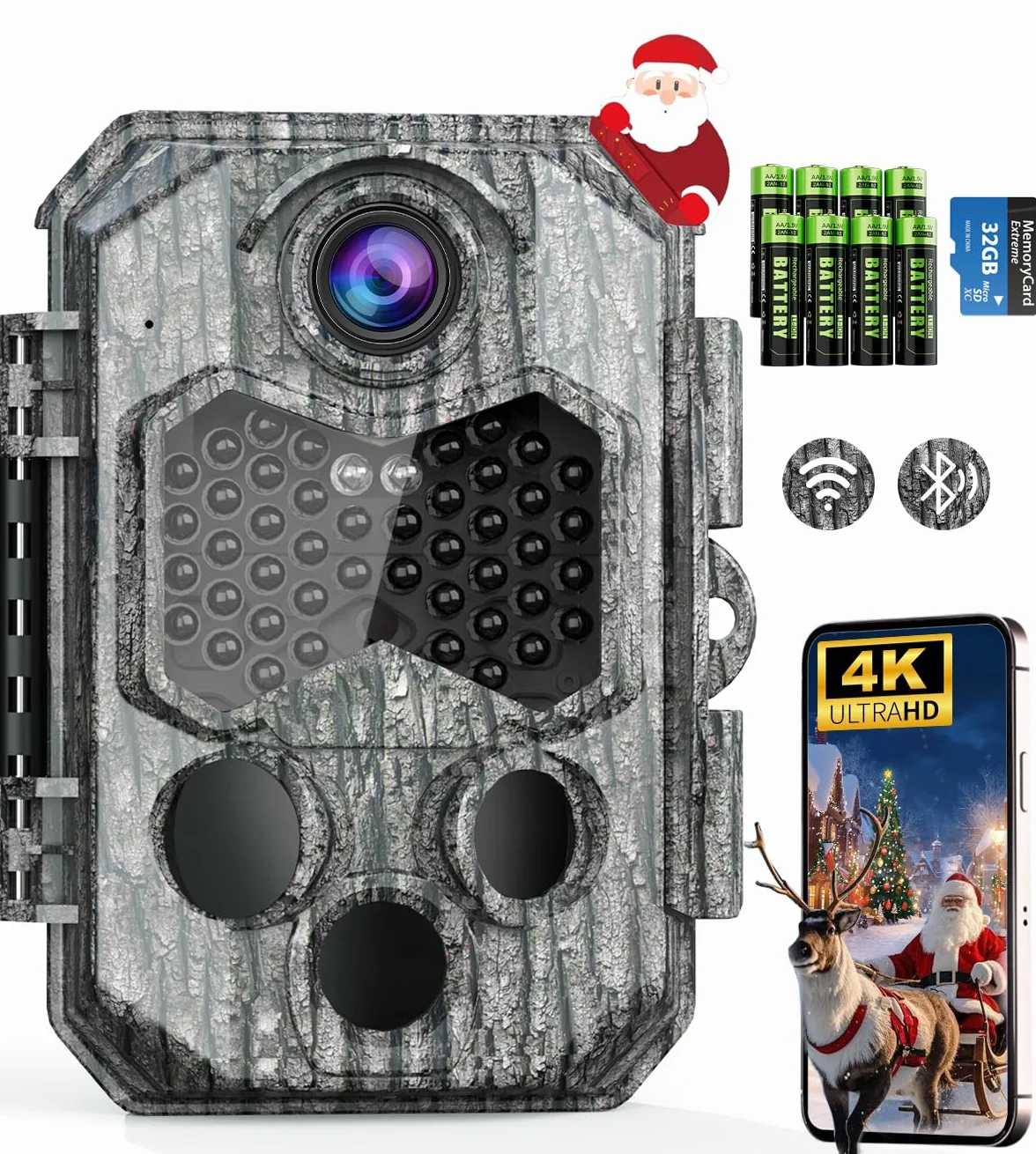 Wildkamera mit Handyübertragung App, 84MP 4K WLAN Wildkamera mit 8 AA-Batterien, 130 ° Weitwinkel Wildtierkamera mit Bewegungsmelder Nachtsicht, 32GB Speicherkarte, IP66 Wasserdicht