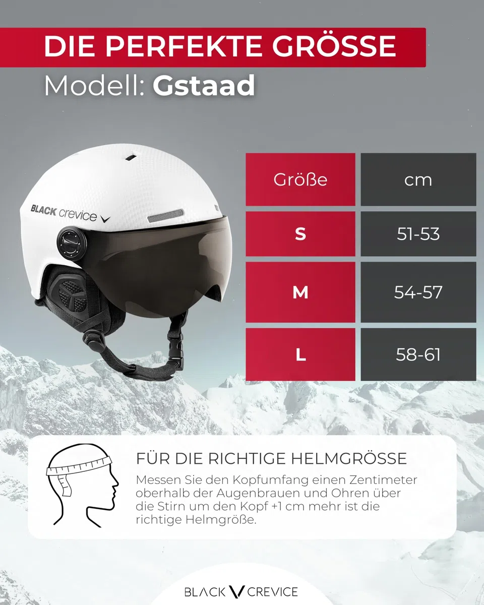BLACK CREVICE Skihelm Gstaad Mit Visier im Pilotenstyle für Herren & Damen | Aus Polycarbonat | Atmungsaktiv | Größenverstellbar