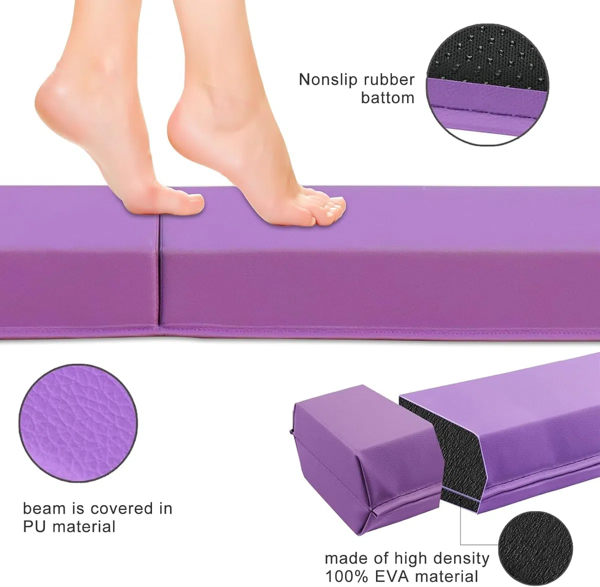 schwebebalken Kinder Schwebebalken klappbar Balken Gymnastik 240/270/300cm PU Leder schwebebalken für zuhause balancierbalken Balance Beam Training Beam für Kinder, Fitness/Training/Turnen