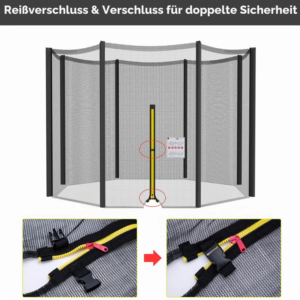 NONMON Trampolin Ersatznetz Sicherheitsnetz für Trampolin Ø 244 305 366 397 427 cm, Gartentrampolin Trampolinersatznetz Netz außenliegend UV-beständig