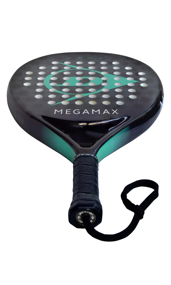 DUNLOP Padel Bat Megamax Silber/Schwarz/Grün – Runde Form, Graphitrahmen – Mittlere Balance, Pro Eva-Kern – Für Anfänger
